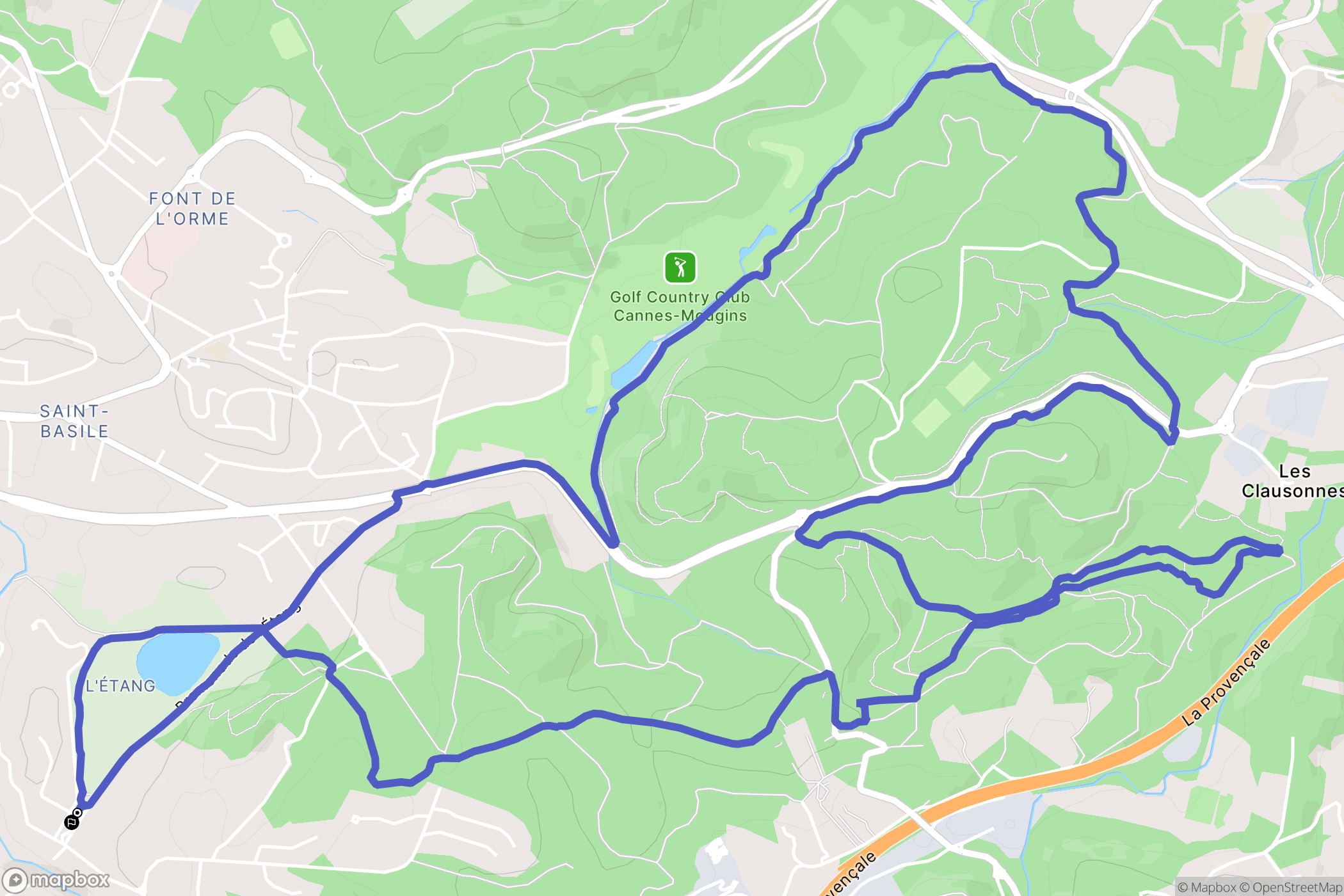 L'Etang, Mougins : carte du parcours de randonnée - France