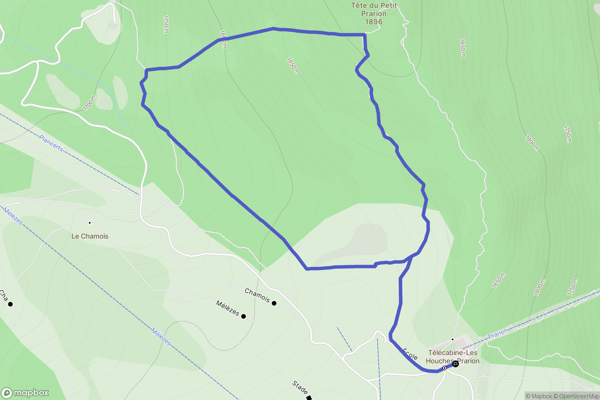 Les Houches : carte du parcours de randonnée - France