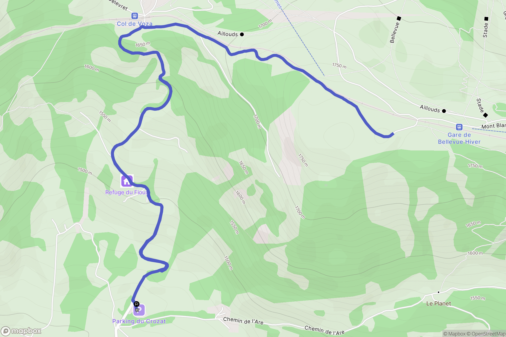 Bionnassay : carte du parcours de randonnée - France