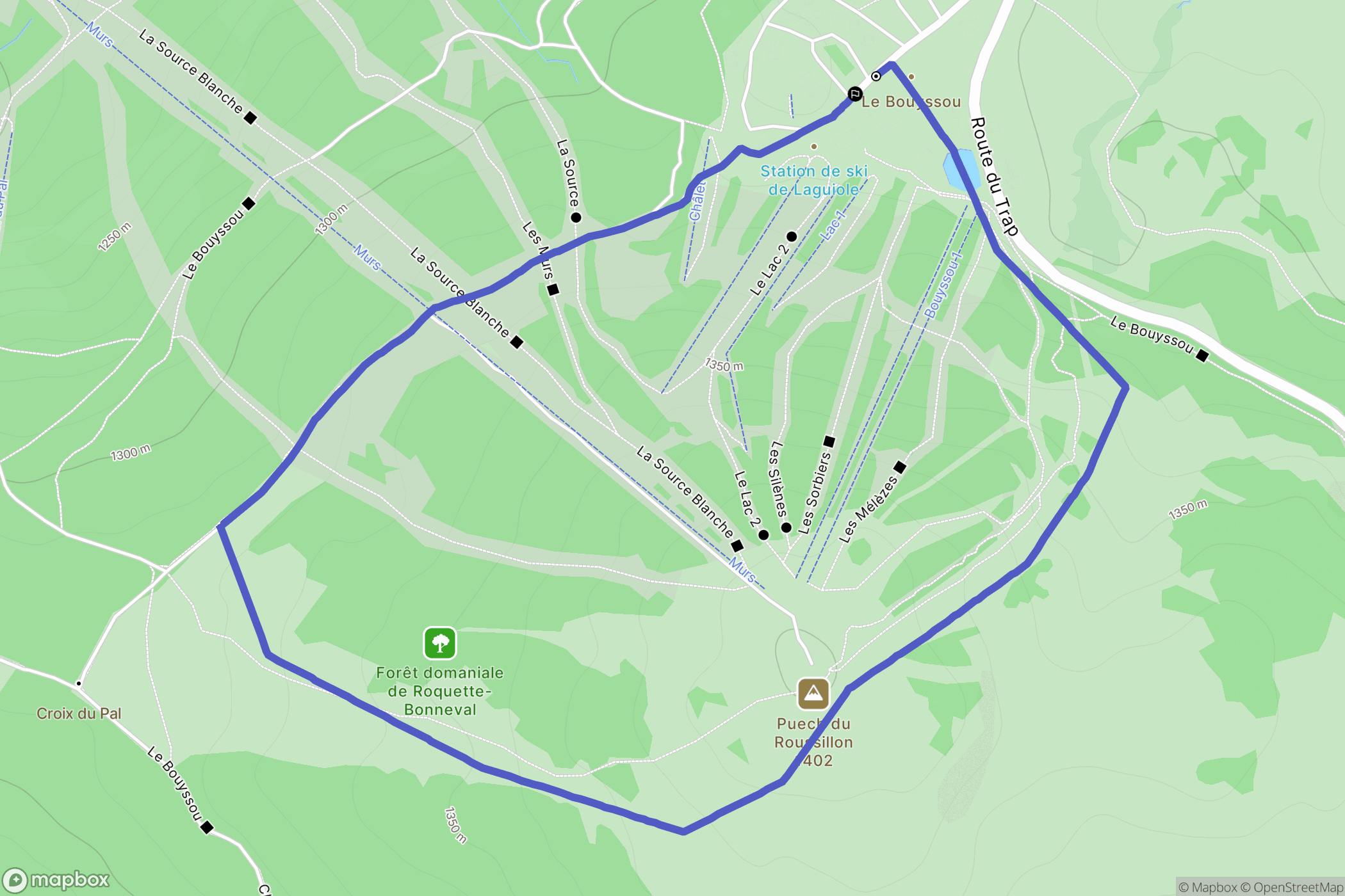 Laguiole : carte du parcours de randonnée - France