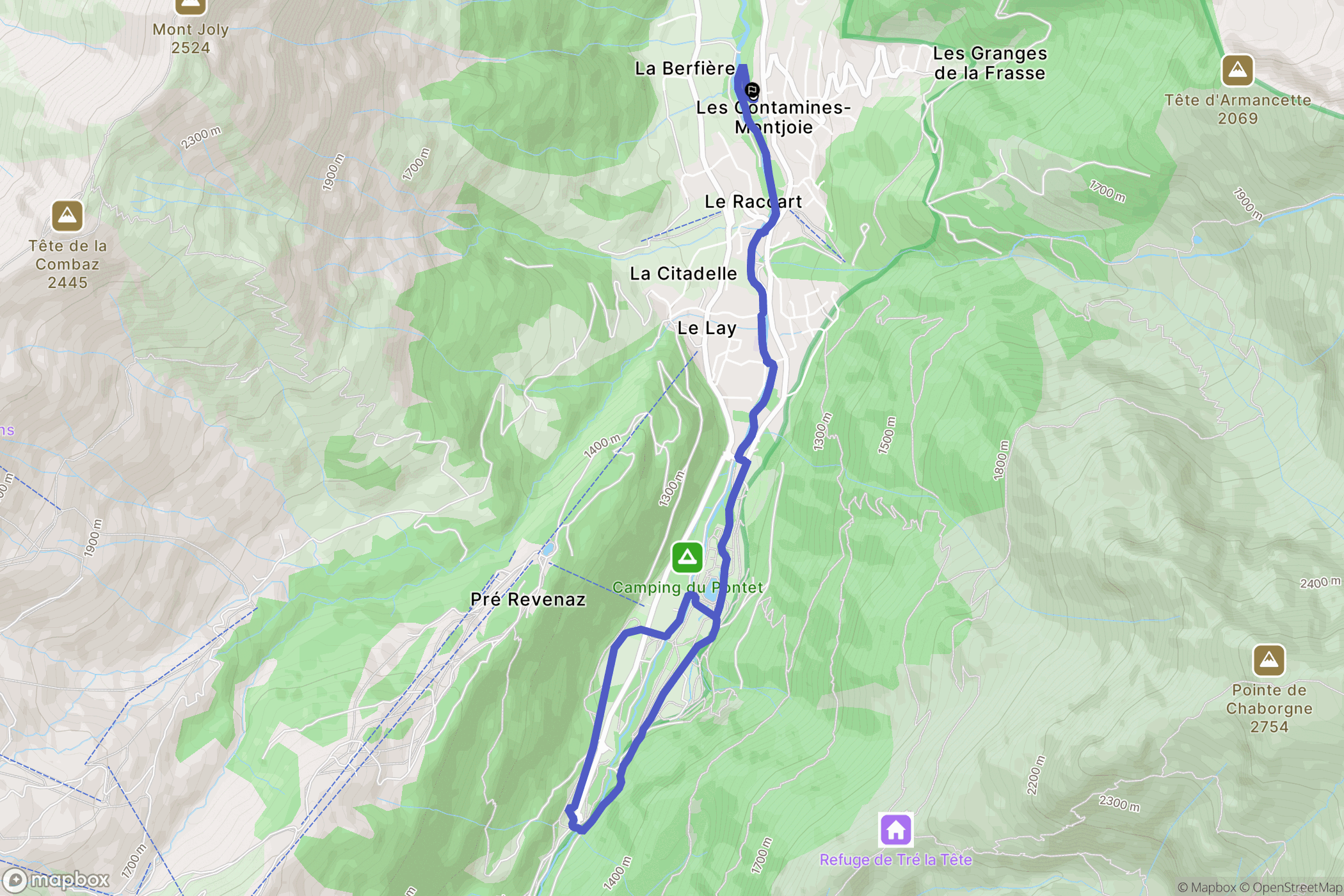 Les Contamines-Monjoie : carte du parcours de randonnée - France