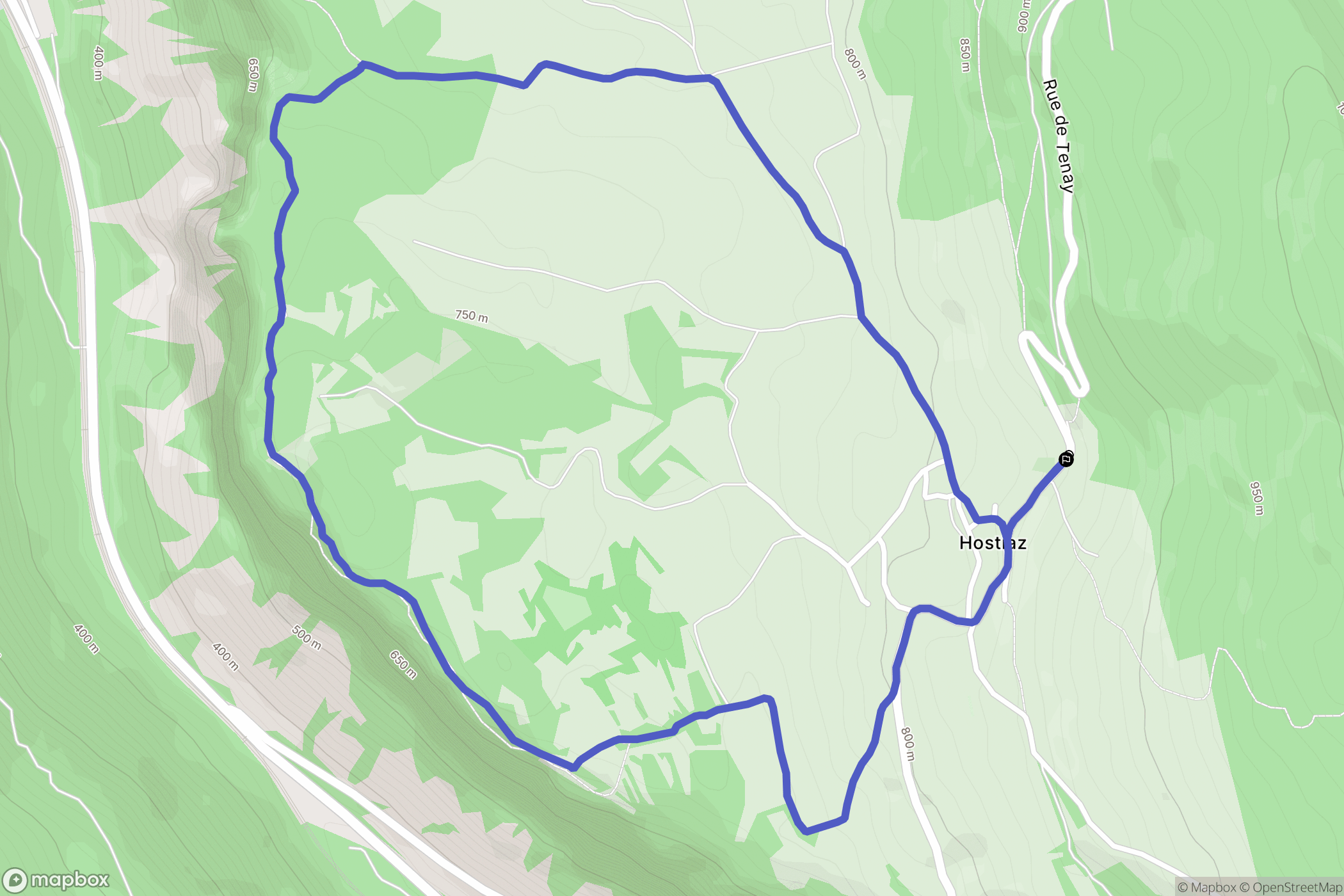 Plateau d'Hauteville (Hostiaz) : carte du parcours de randonnée - France