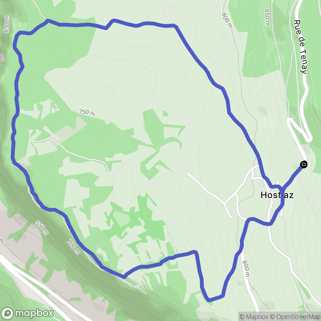 Plateau d'Hauteville (Hostiaz) : carte du parcours de randonnée - France