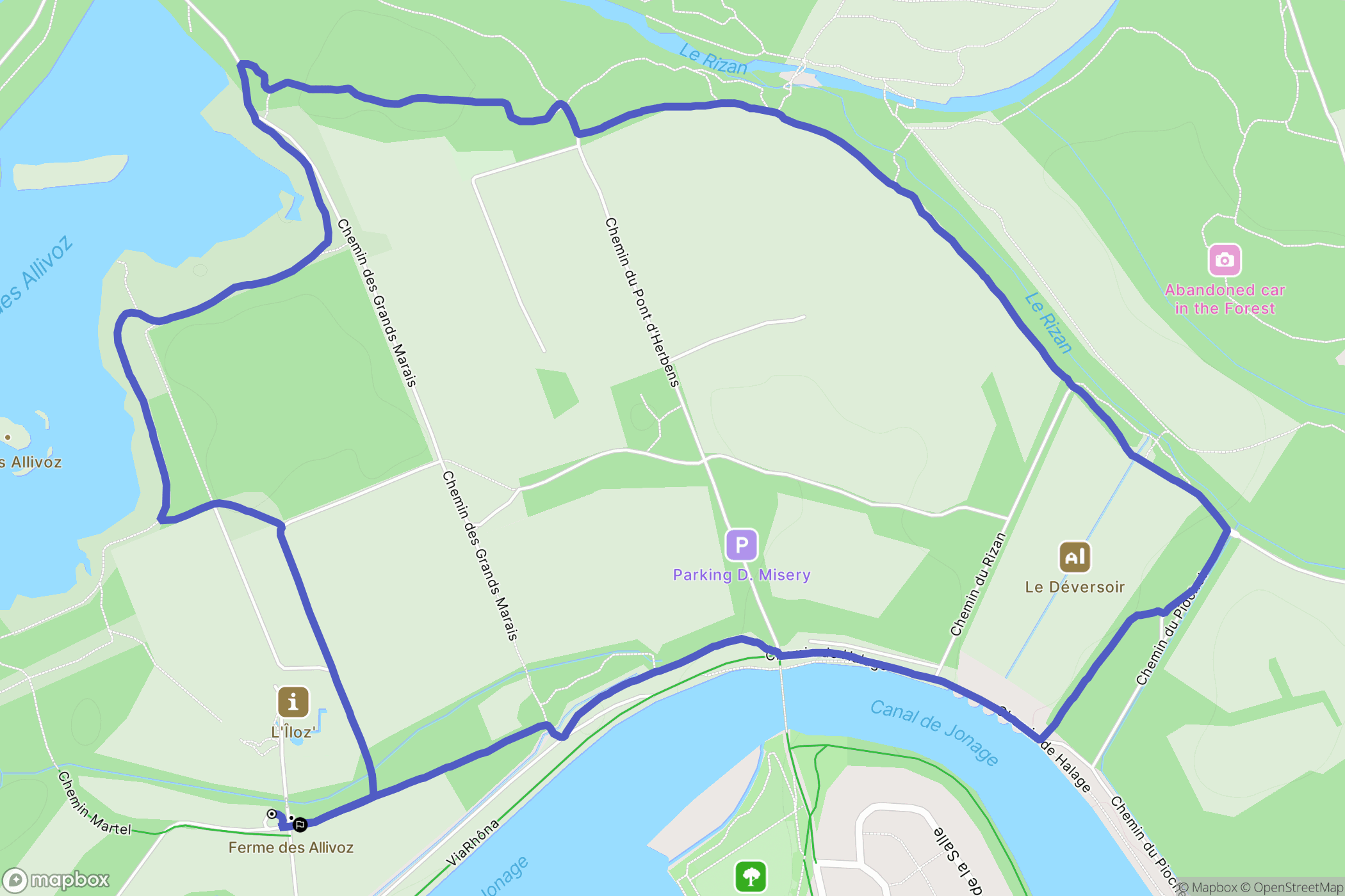 Les Allivoz, Meyzieu : carte du parcours de randonnée - France