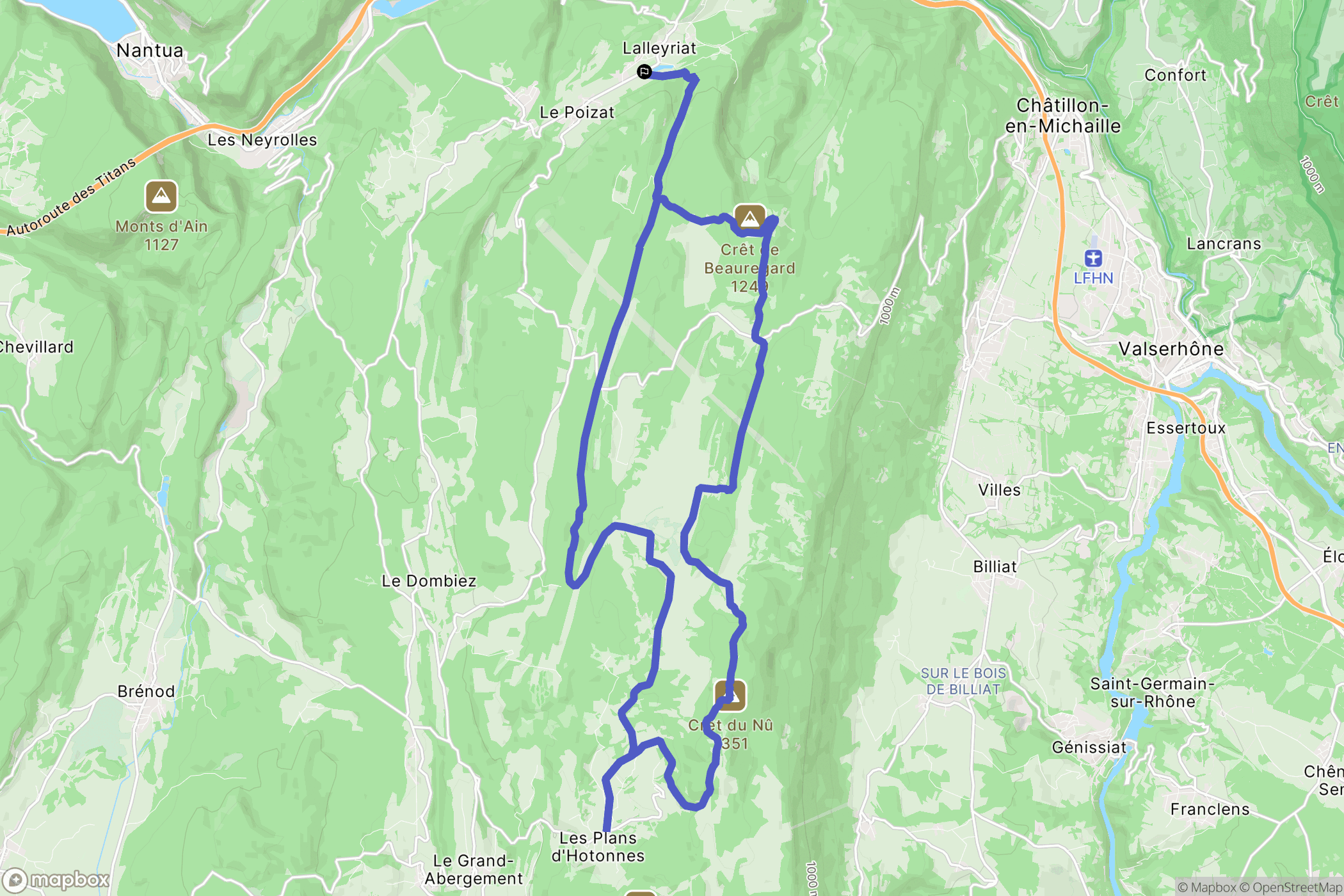 Le Poizat-Lalleyriat : carte du parcours de randonnée - France