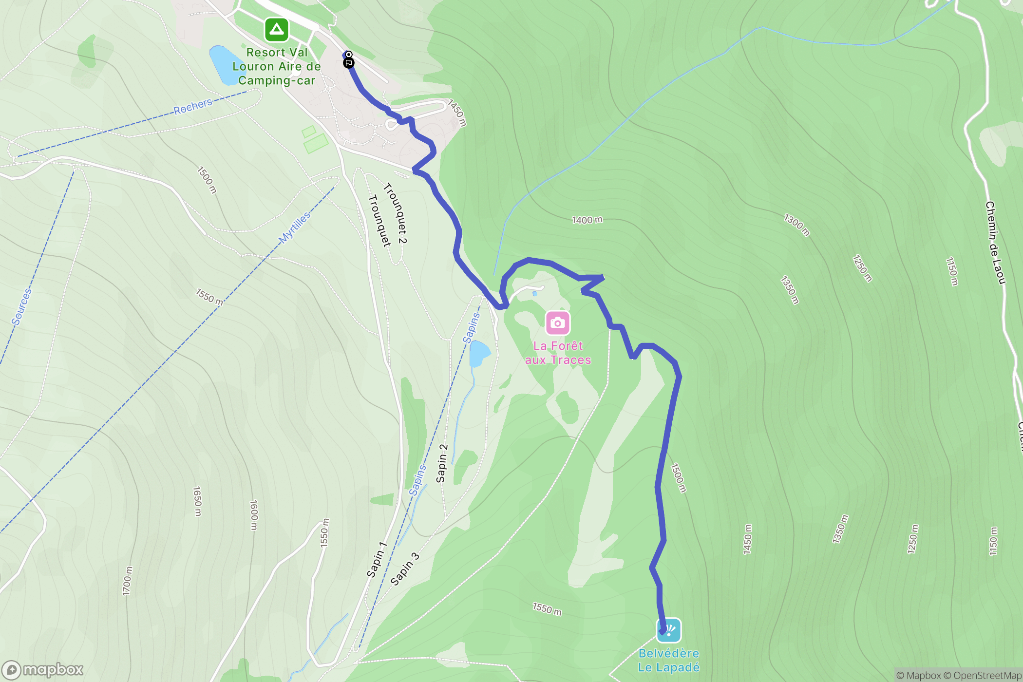 Val Louron : carte du parcours de randonnée - France