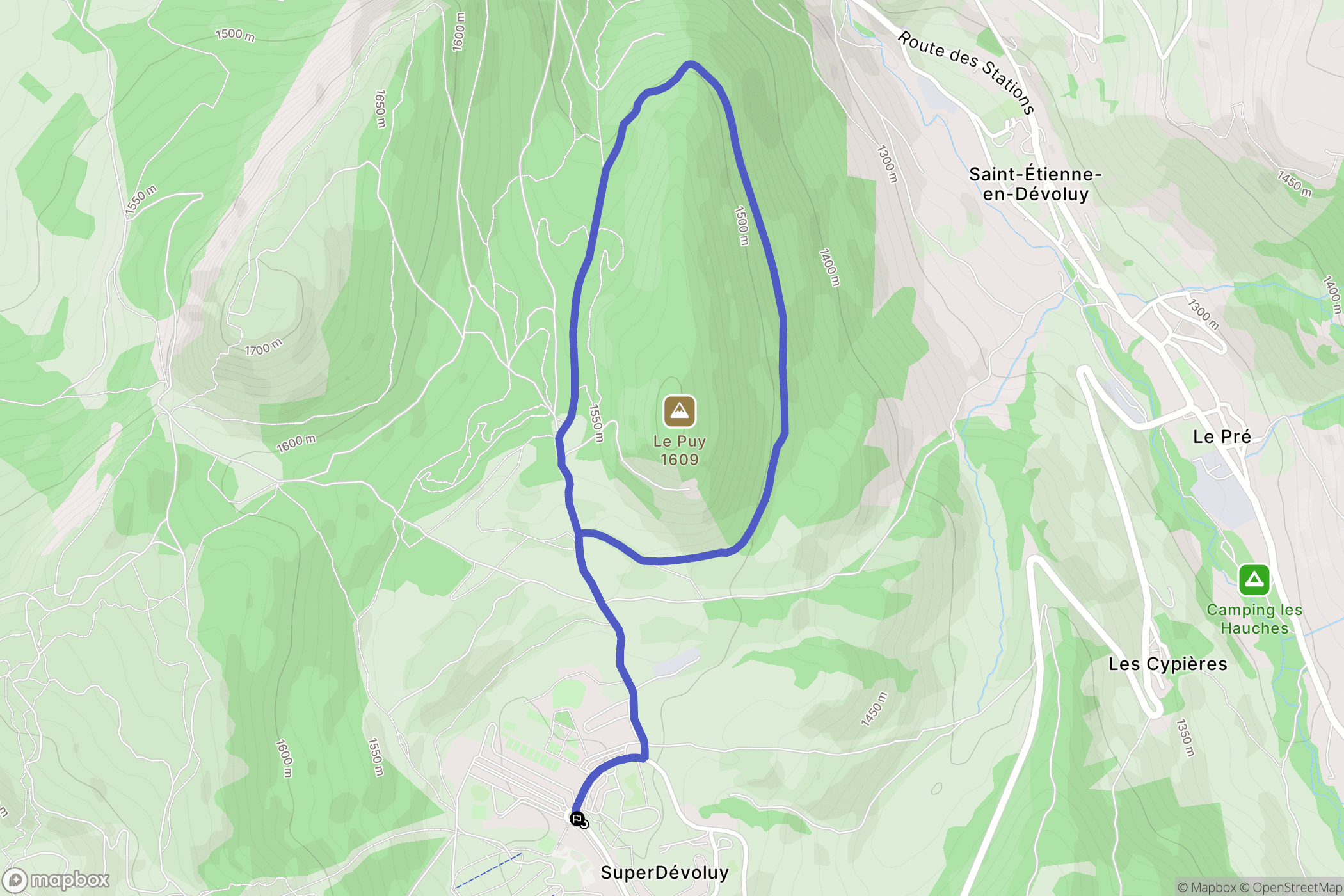 Superdévoluy : carte du parcours de randonnée - France