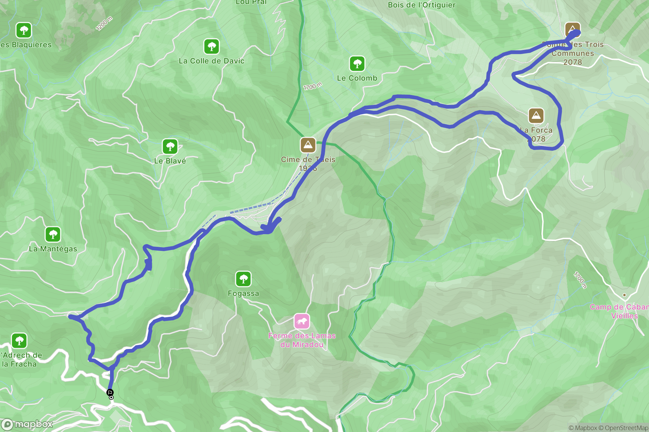 Station-Turini-Camp-d'Argent: routekaart voor buitenactiviteiten - France