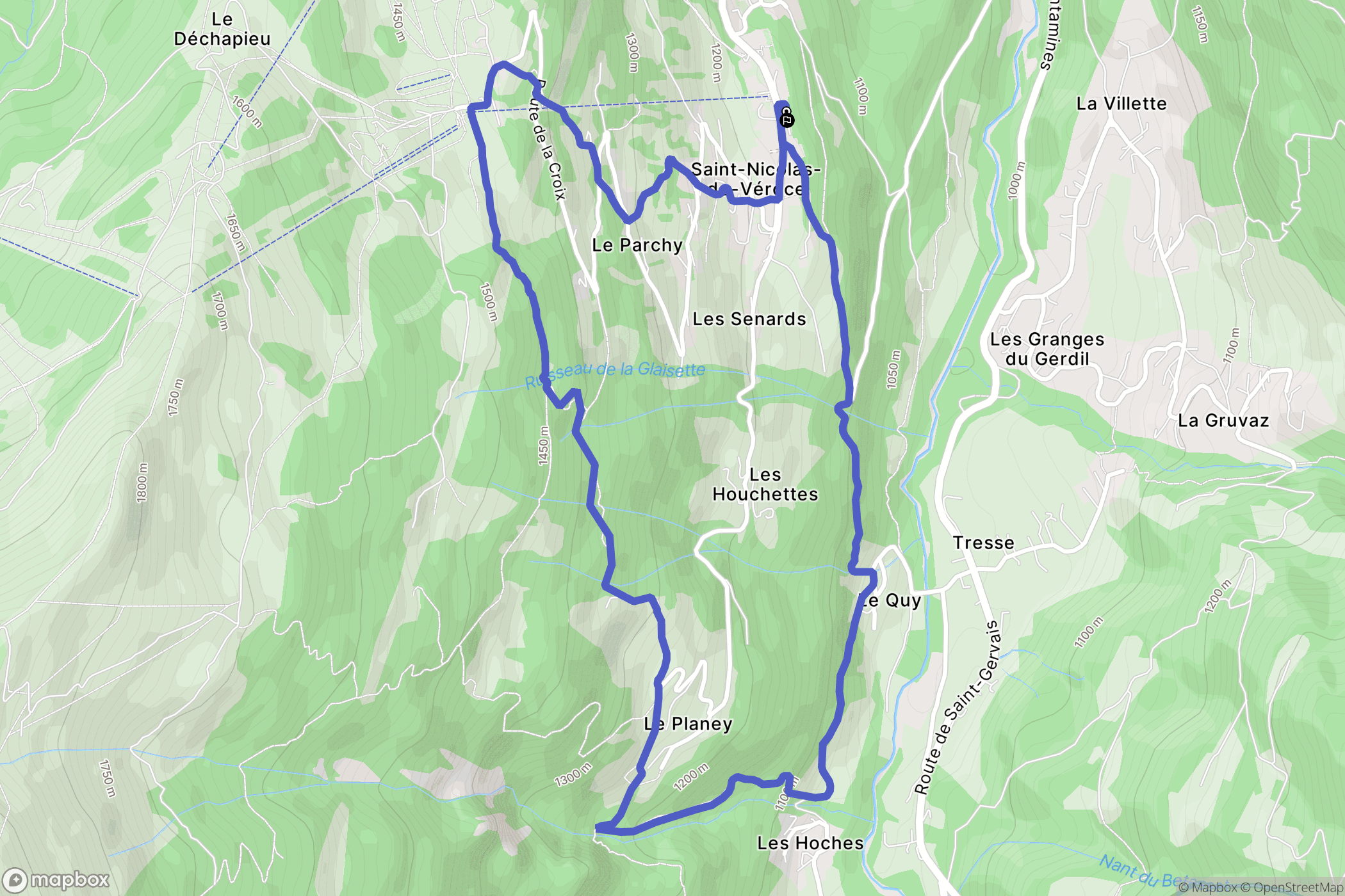 Saint-Nicolas-de-Véroce : carte du parcours de randonnée - France