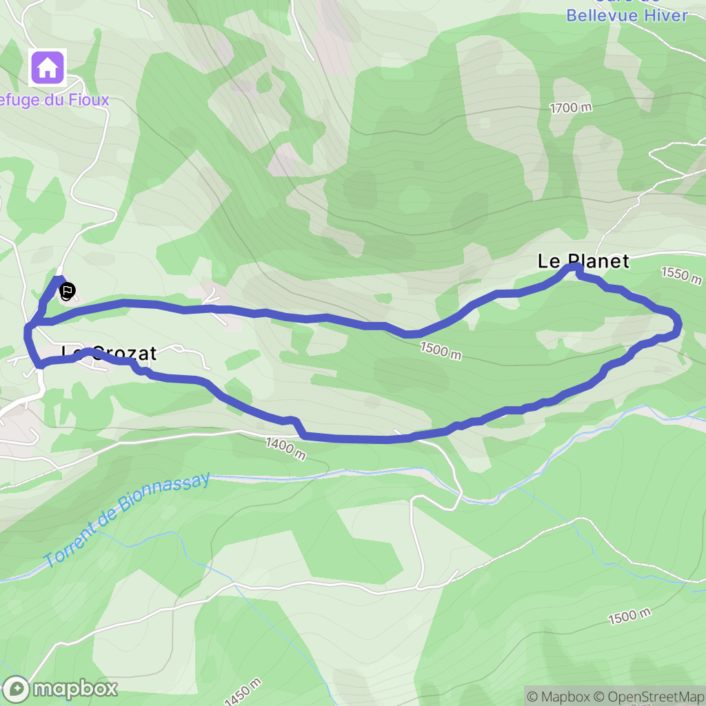 Bionnassay : carte du parcours de randonnée - France