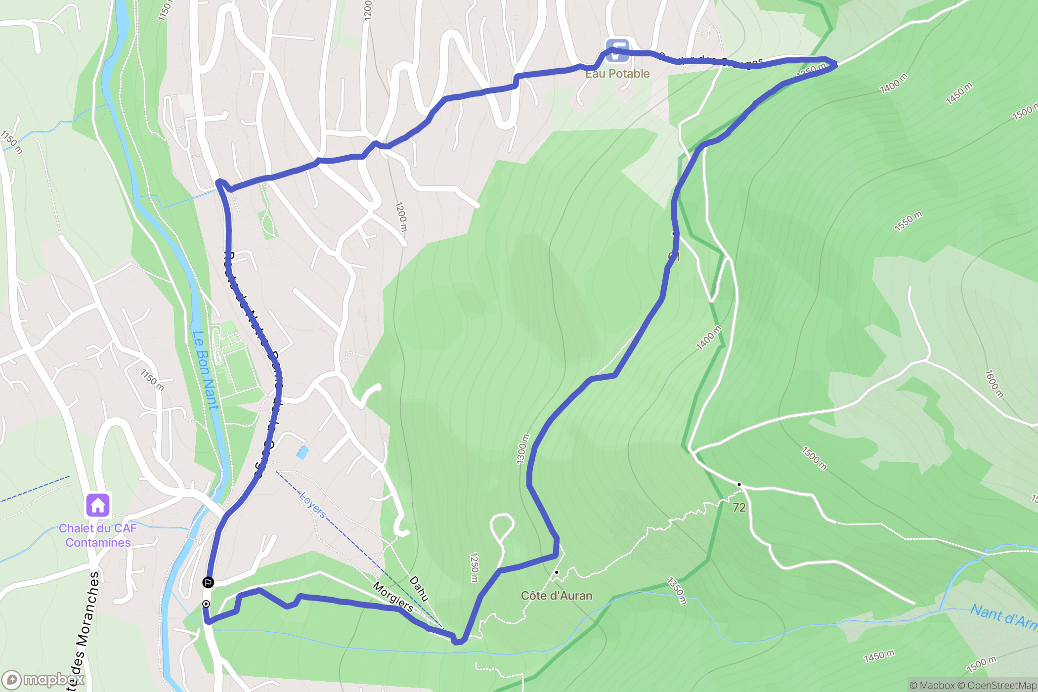 Les Contamines-Monjoie : carte du parcours de randonnée - France