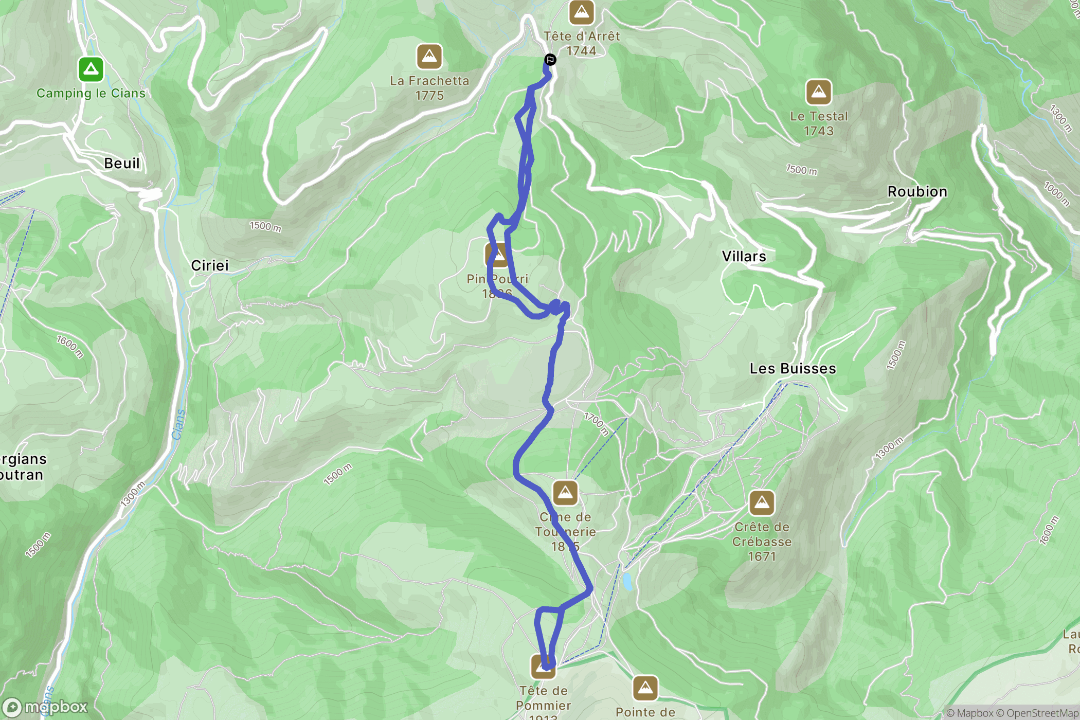 Roubion : carte du parcours de randonnée - France