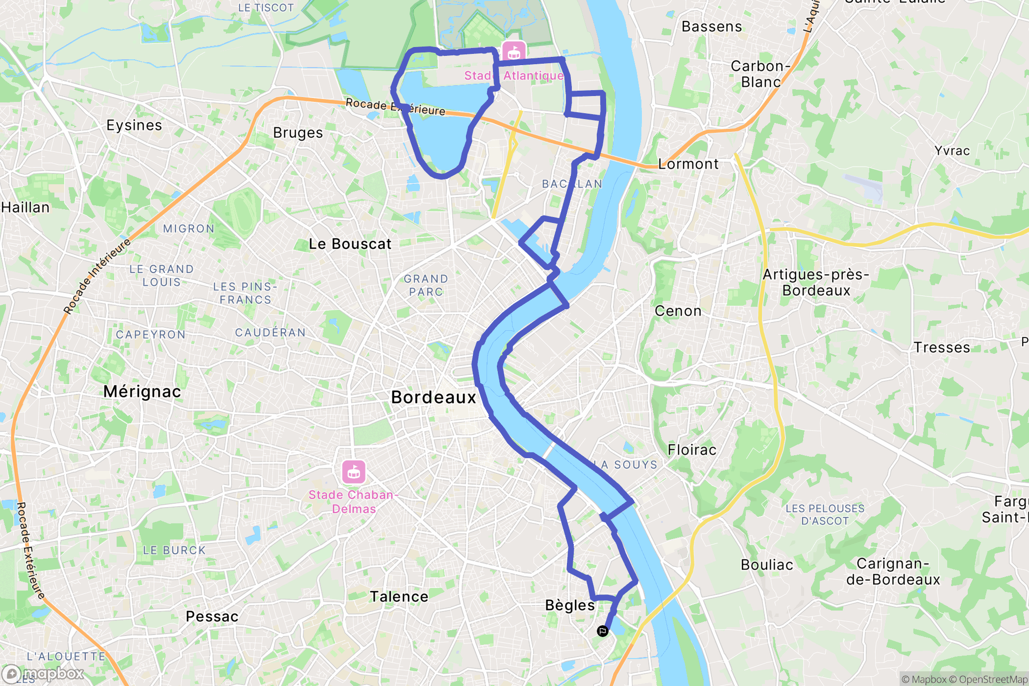 Bègles : carte du parcours de randonnée - France