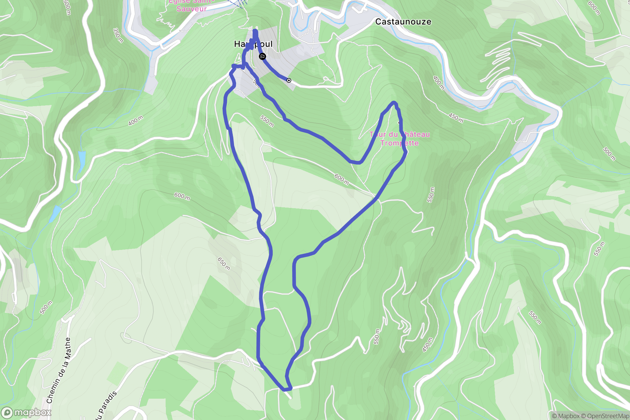 Hautpoul,Mazamet : carte du parcours de randonnée - France