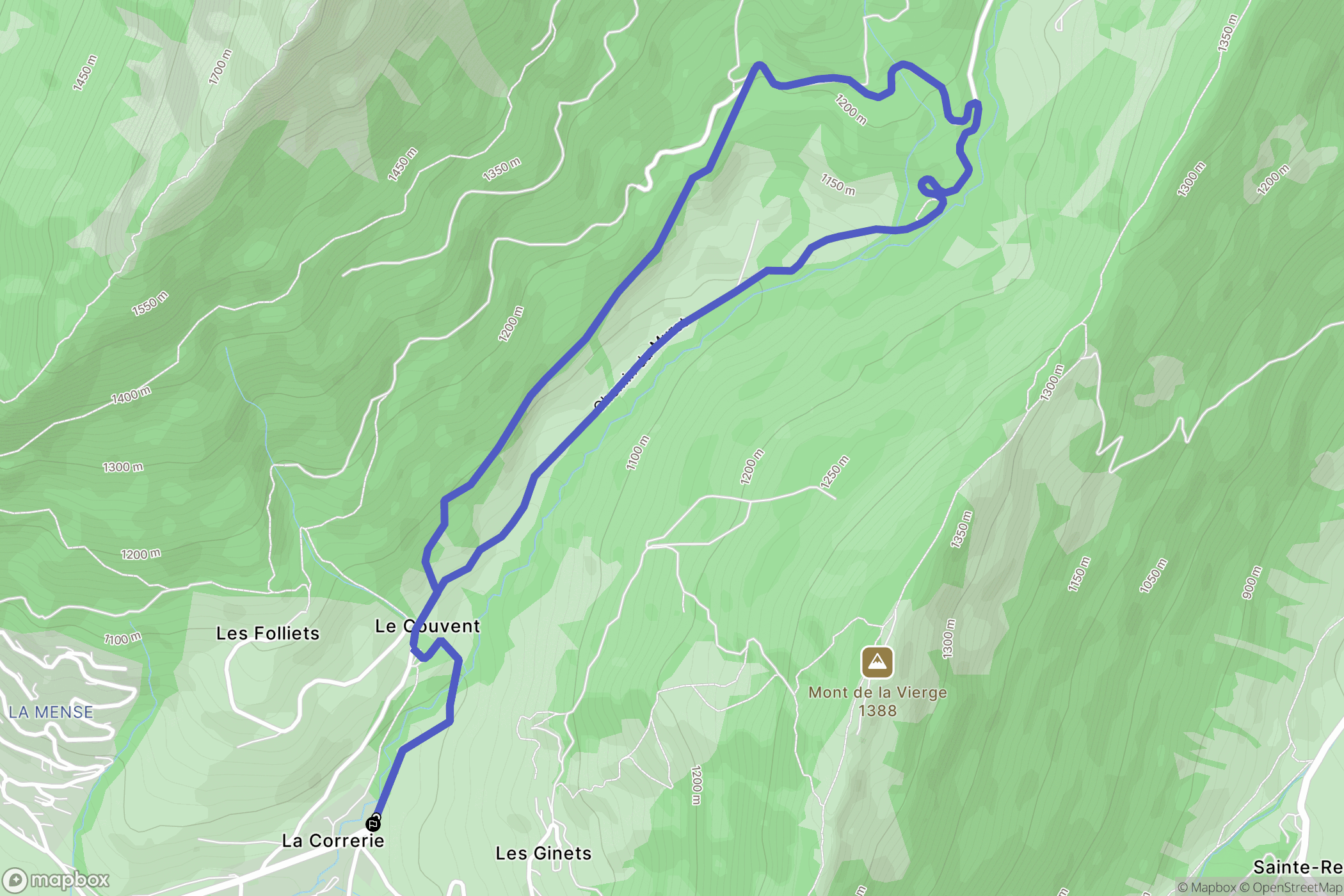 Aillon-le-Jeune - La Correrie : carte du parcours de randonnée - France