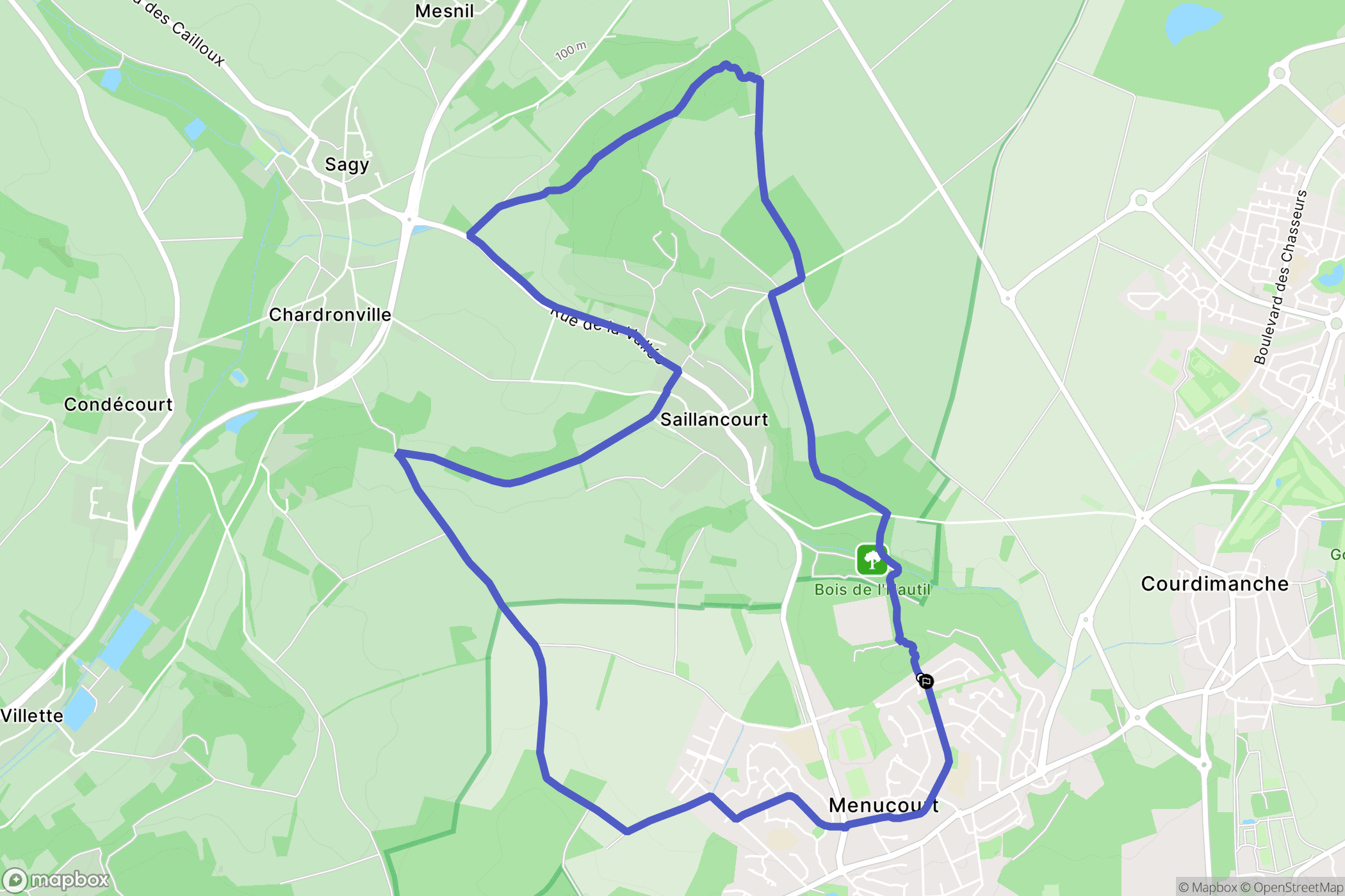 Menucourt, Cergy : carte du parcours de randonnée - France