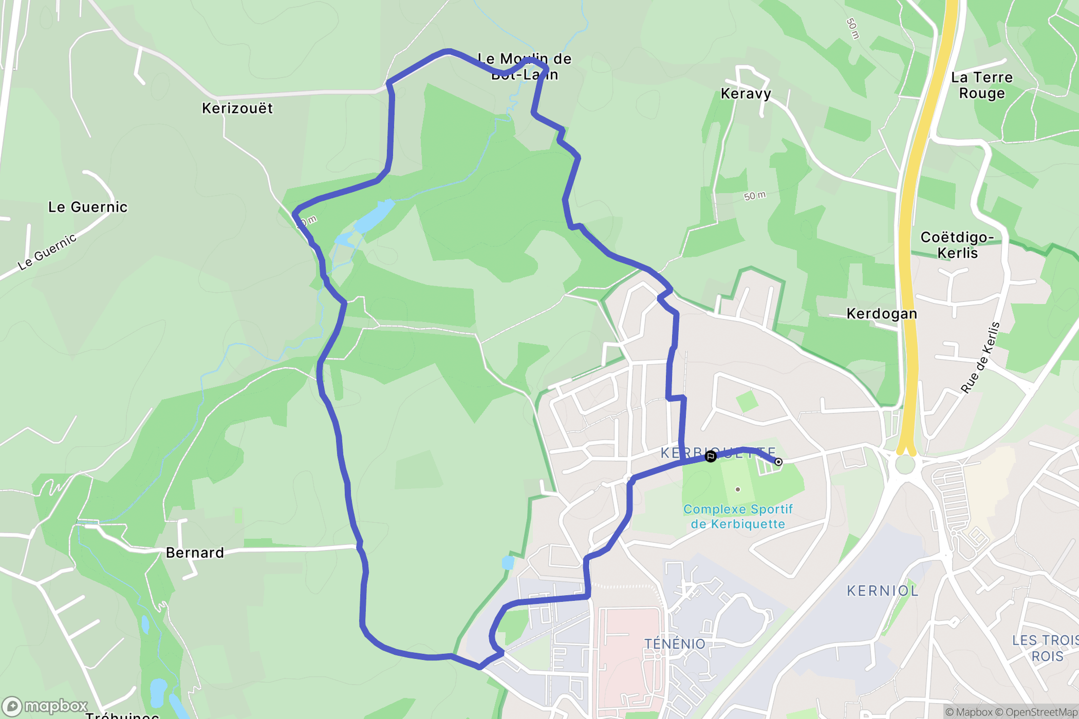 Kerbiquette, Vannes : carte du parcours de randonnée - France