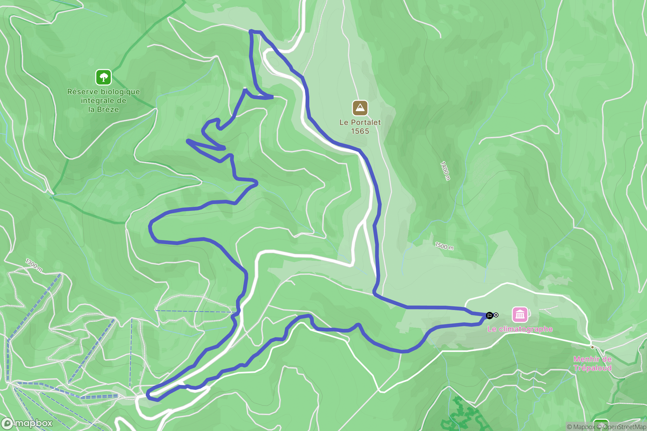 Val d'Aigoual - Mont Aigoual : carte du parcours de randonnée - France