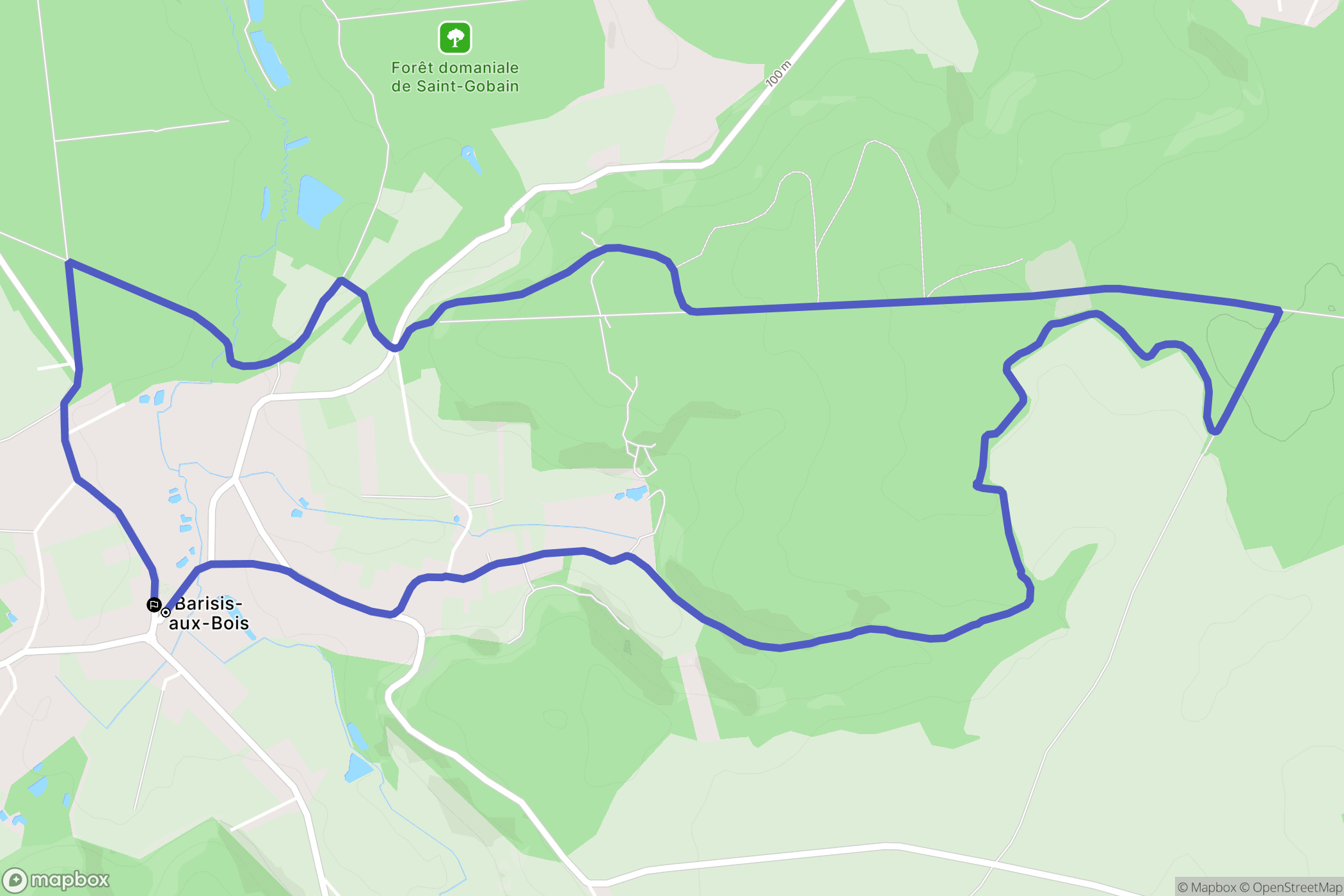 Barisis aux bois : carte du parcours de randonnée - France
