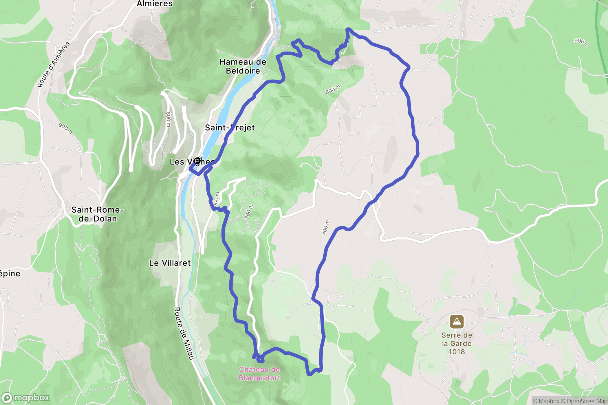 Les Vignes : carte du parcours de randonnée - France