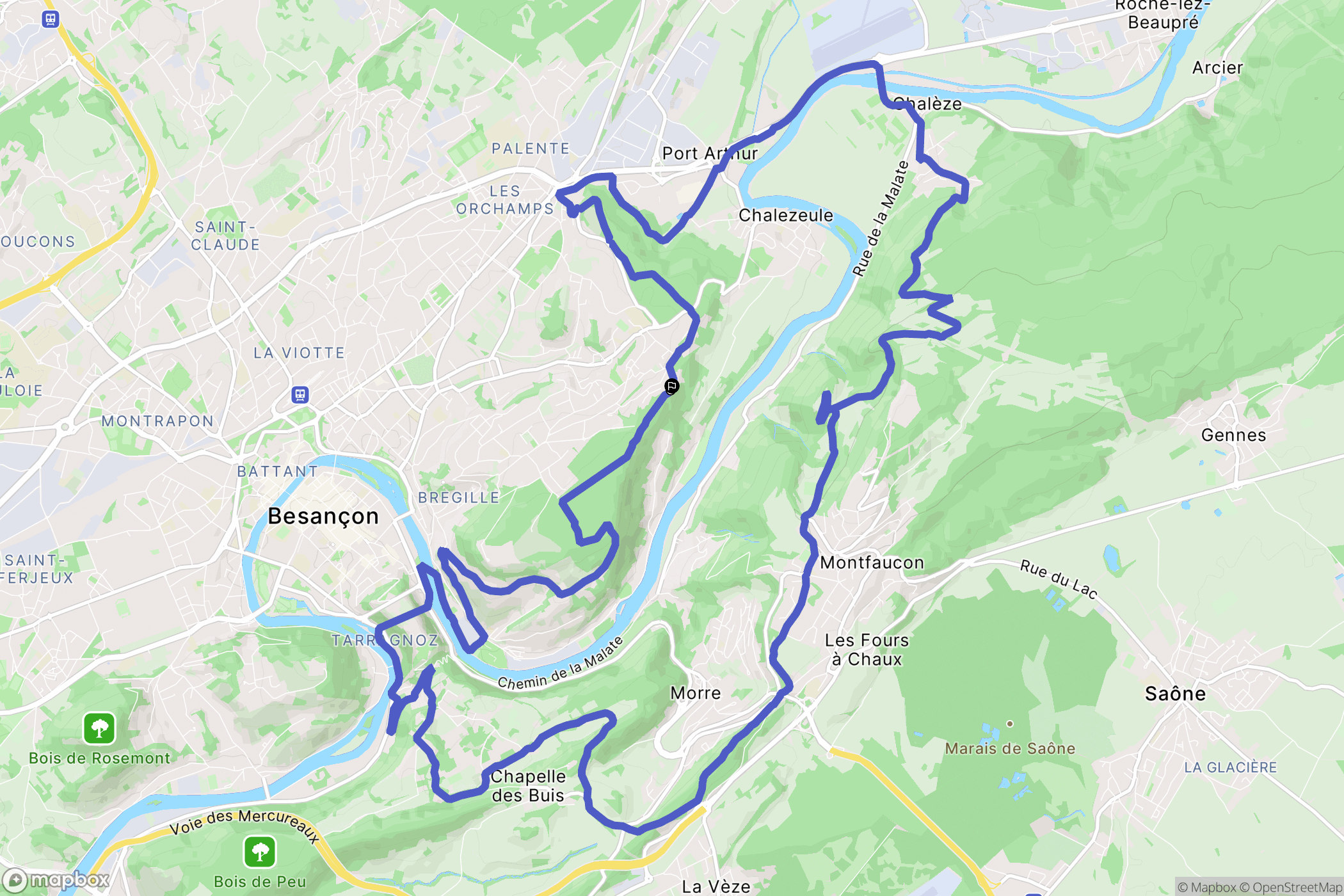Besançon : carte du parcours de randonnée - France