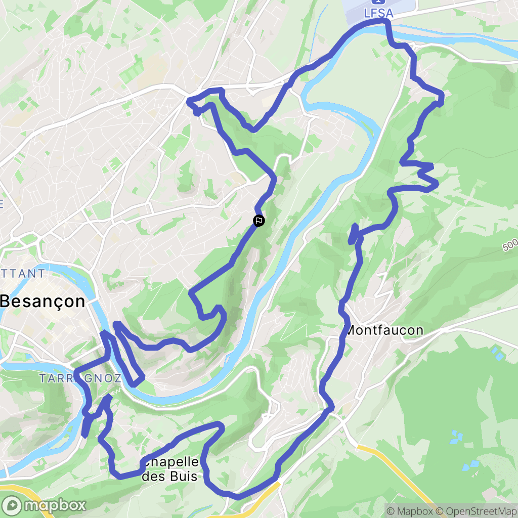 Besançon : carte du parcours de randonnée - France