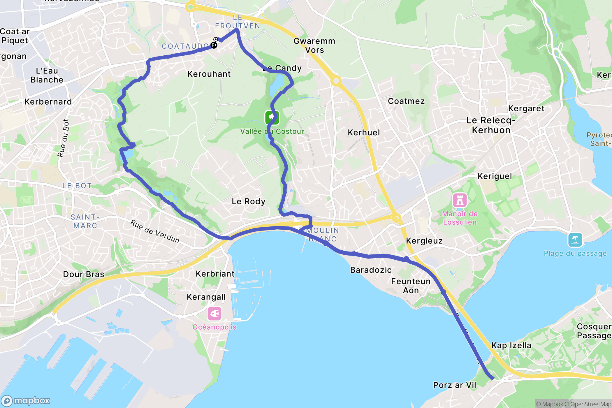 Brest : carte du parcours de randonnée - France