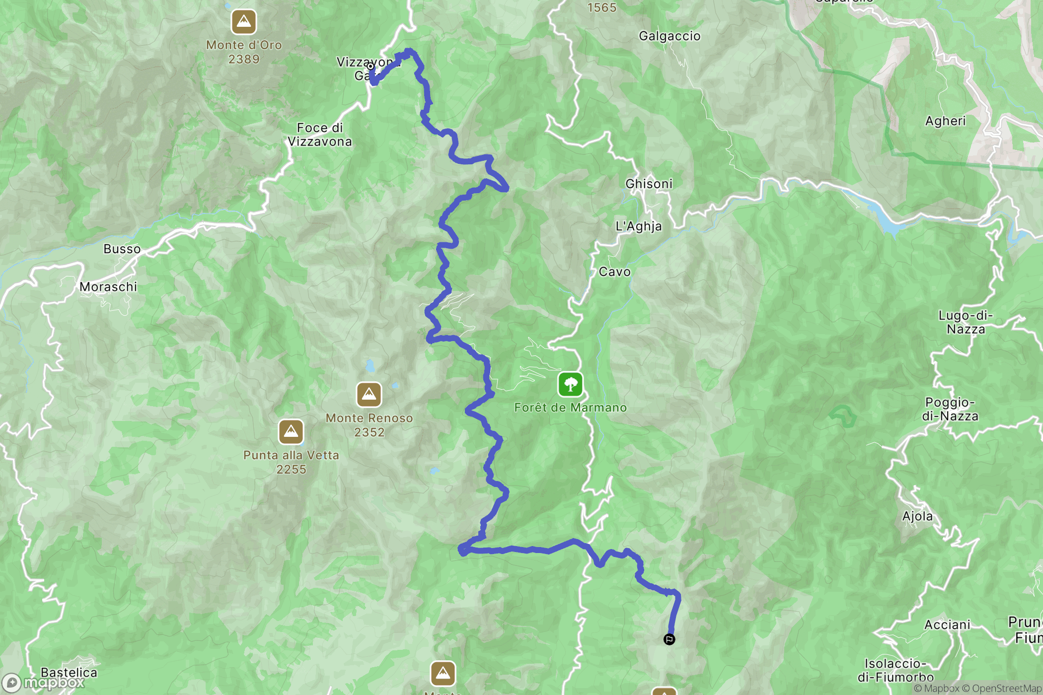 Vizzavona : carte du parcours de randonnée - France