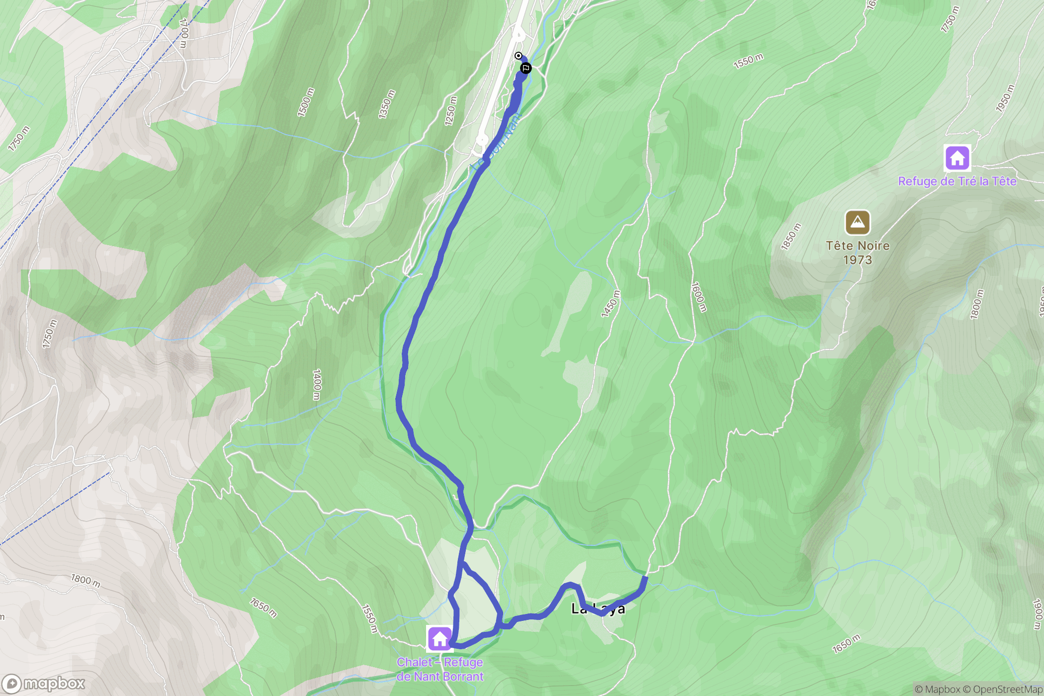 Contamines-Montjoie : carte du parcours de randonnée - France