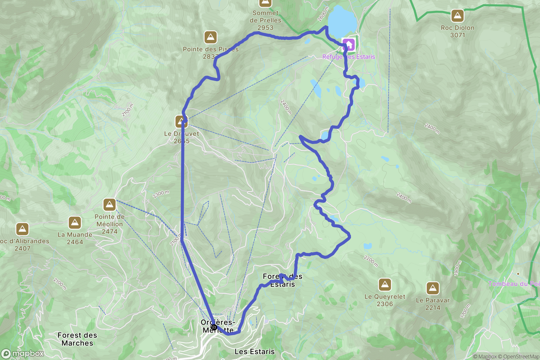 Orcières Merlette : carte du parcours de randonnée - France