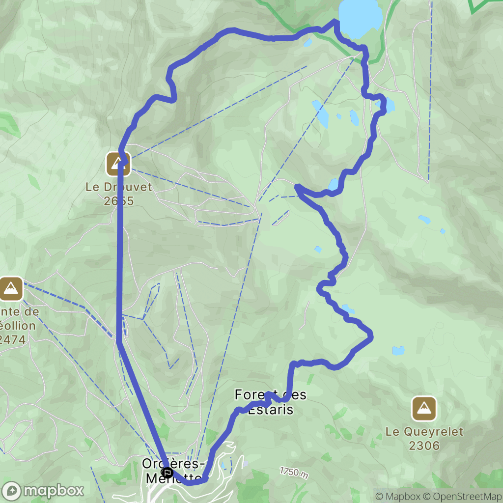 Orcières Merlette : carte du parcours de randonnée - France