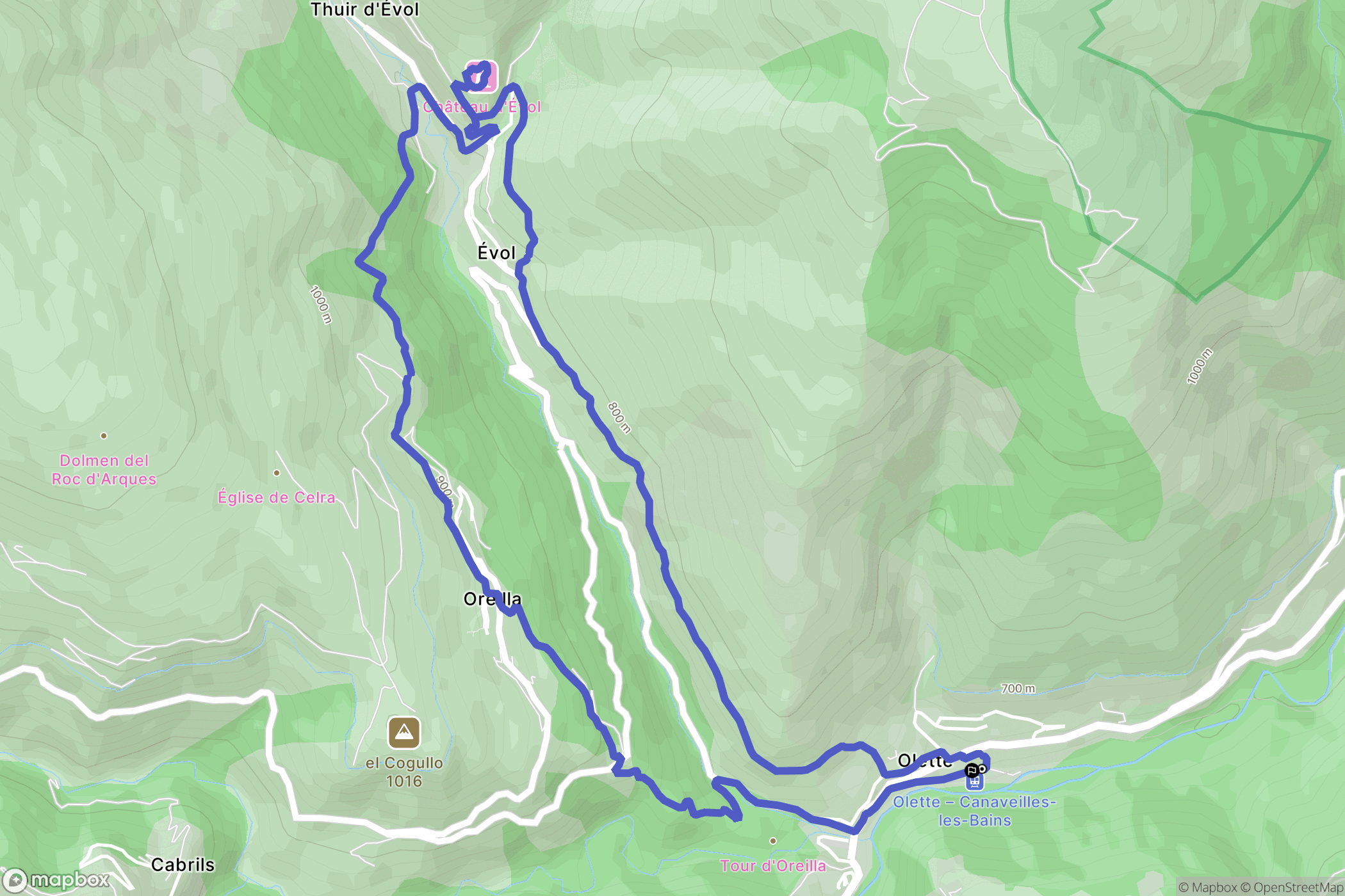 Olette : carte du parcours de randonnée - France