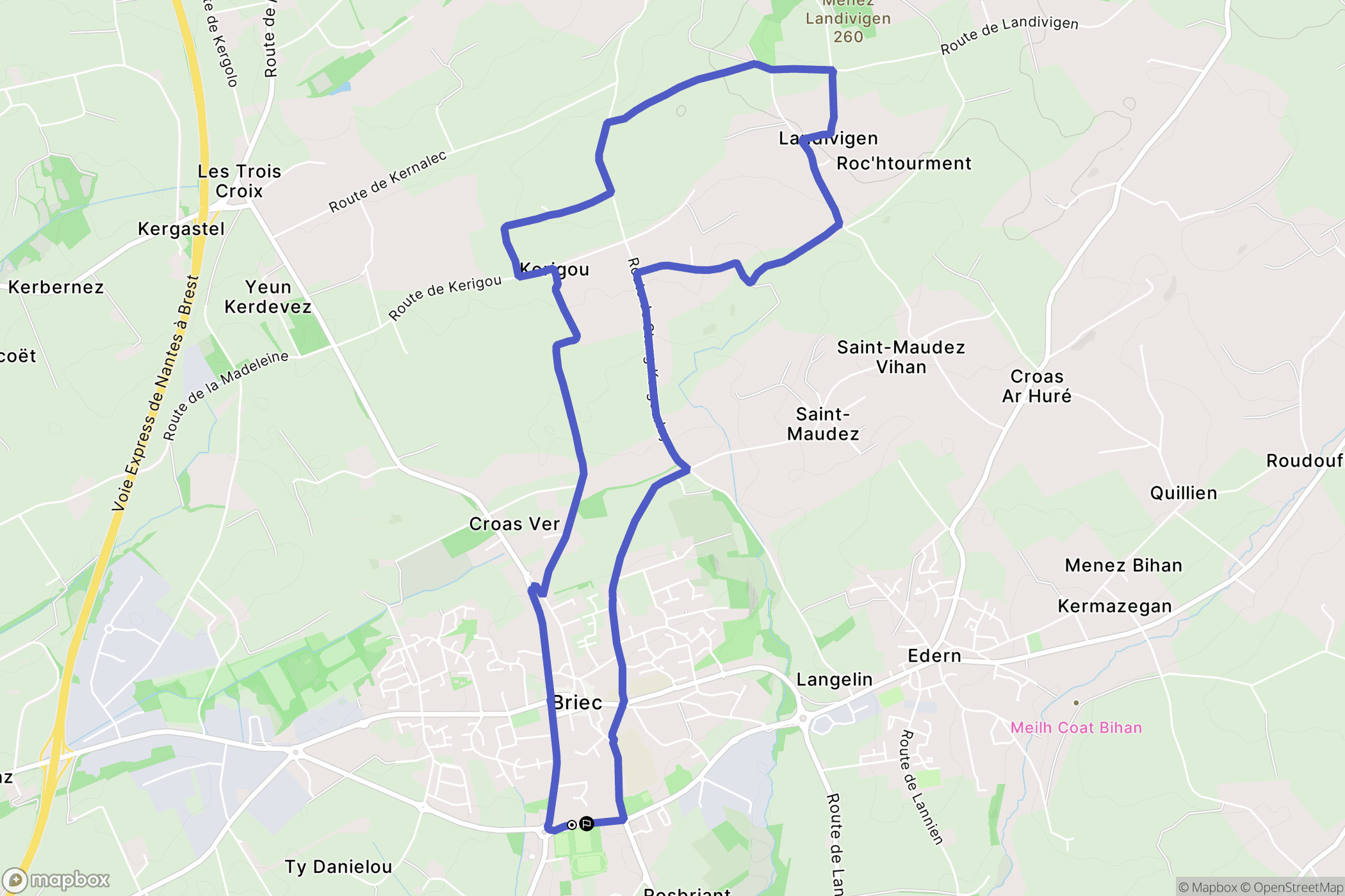 Briec : carte du parcours de randonnée - France