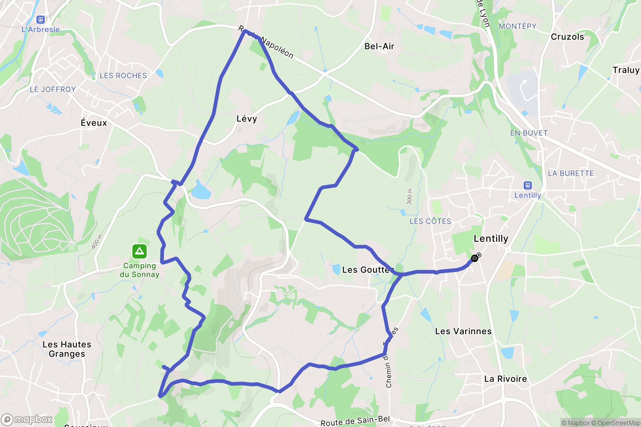 Lentilly : carte du parcours de randonnée - France