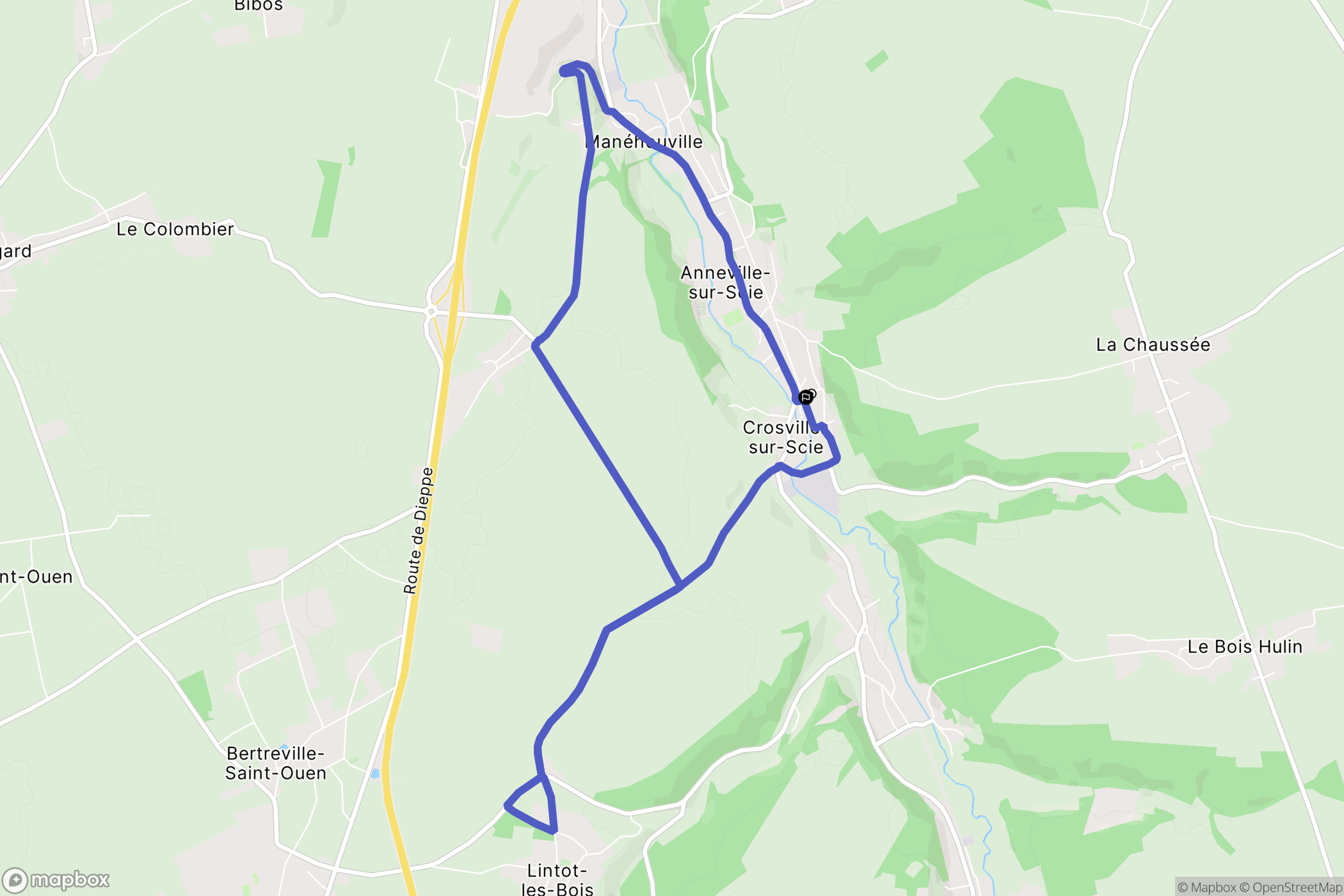 Crosville-sur-Scie : carte du parcours de randonnée - France
