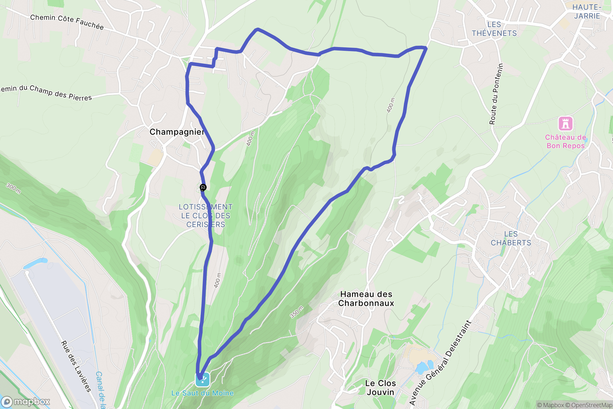 Champagnier : carte du parcours de randonnée - France