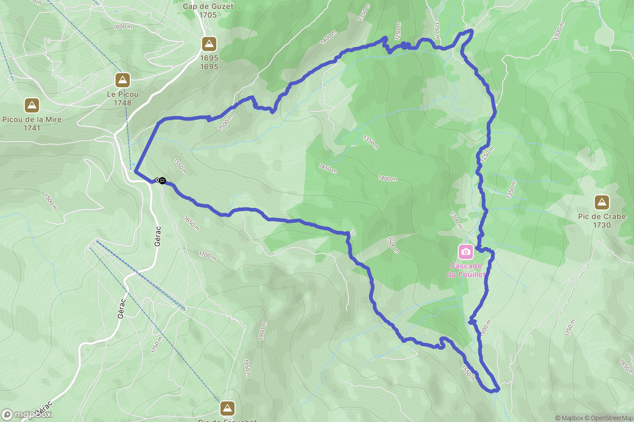 Aulus-les-Bains : carte du parcours de randonnée - France