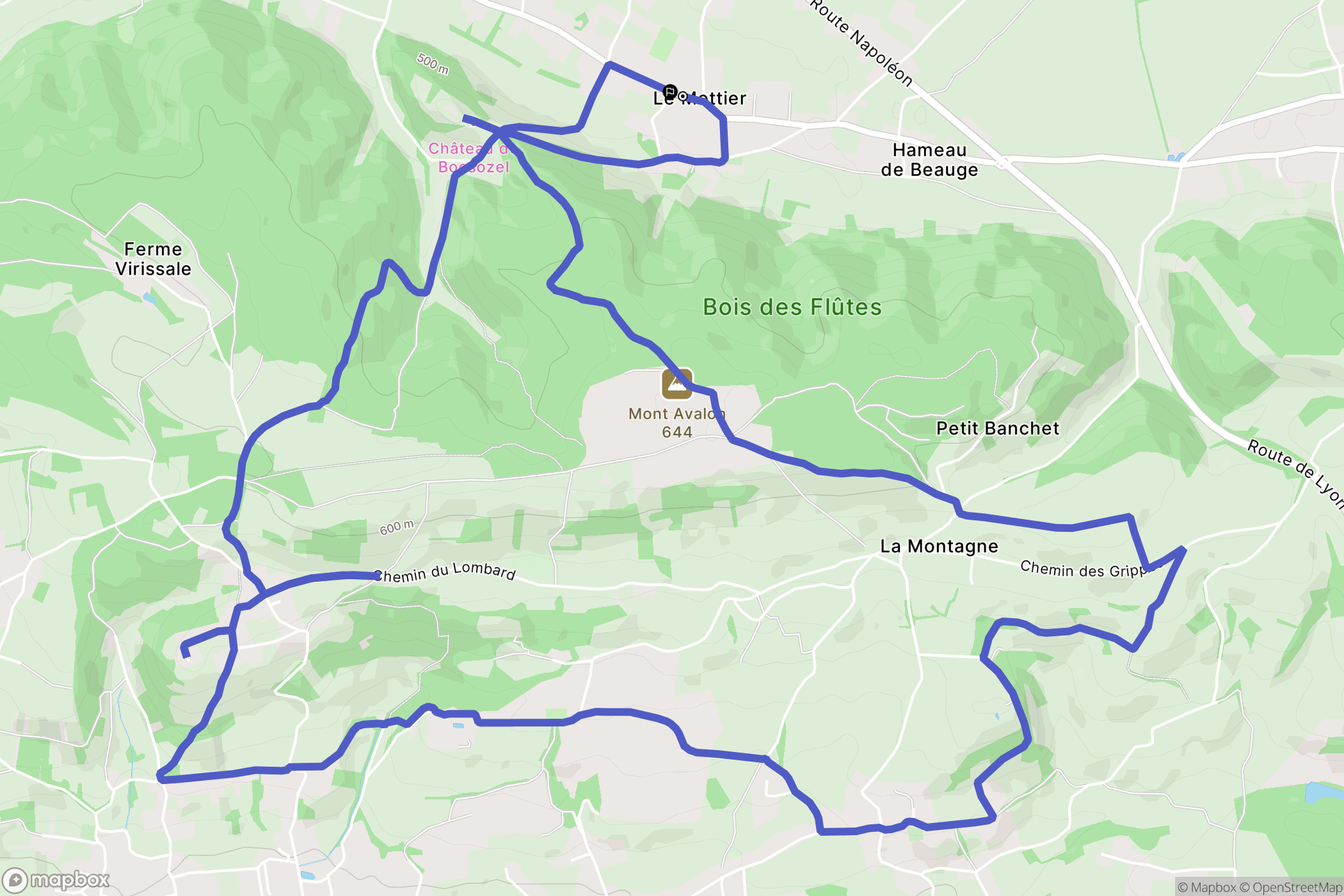 Mottier : carte du parcours de randonnée - France