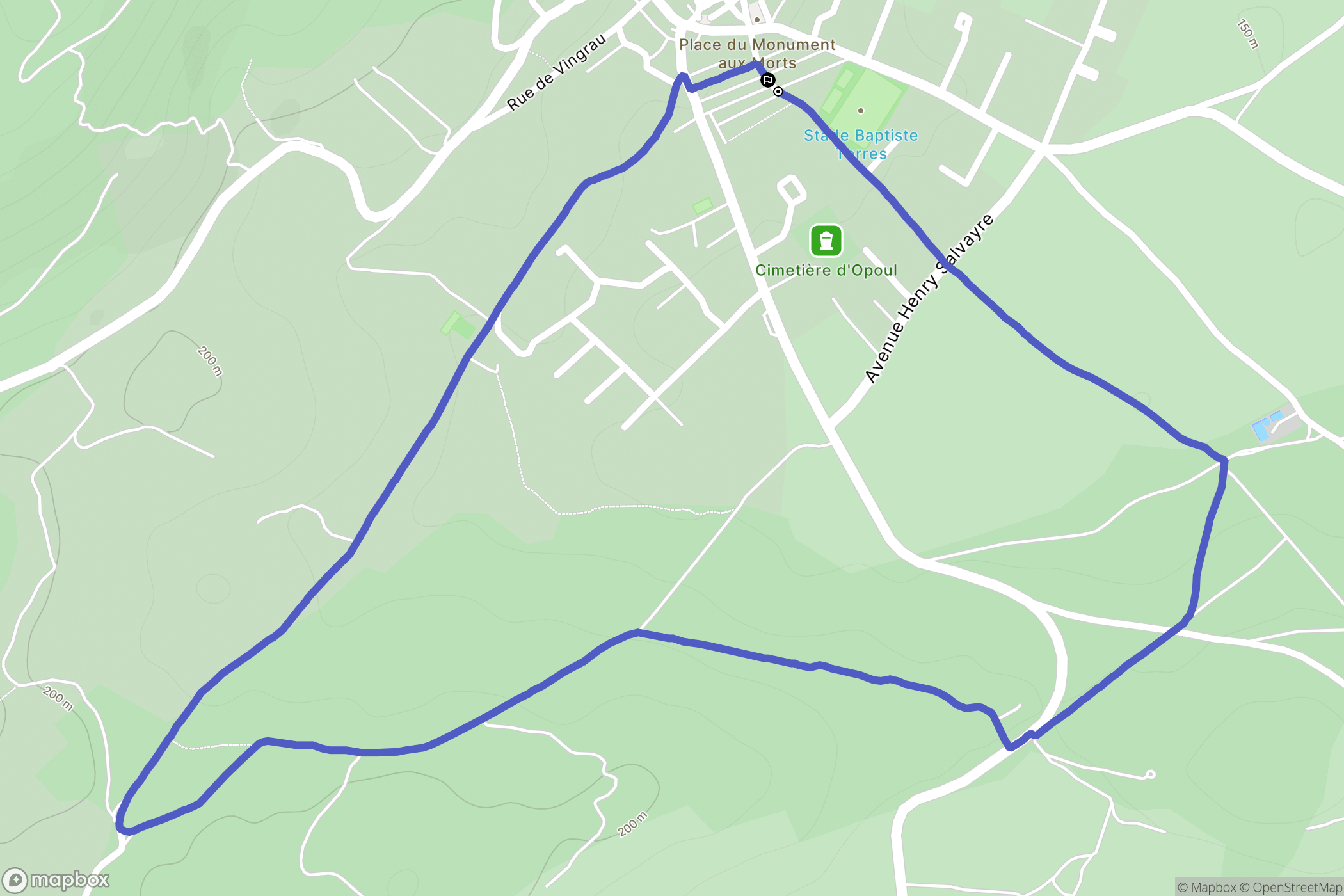 Opoul-Périllos : carte du parcours de randonnée - France