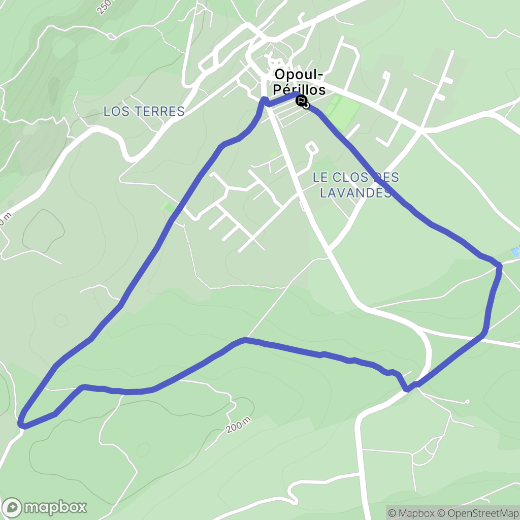 Opoul-Périllos : carte du parcours de randonnée - France