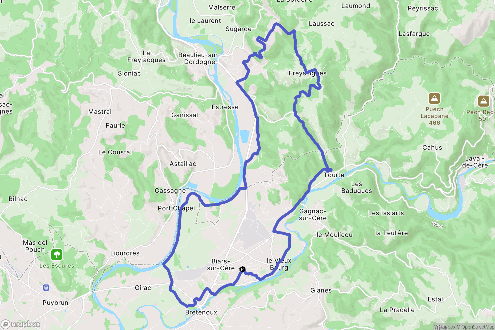 Biars-sur-Cère : carte du parcours de randonnée - France