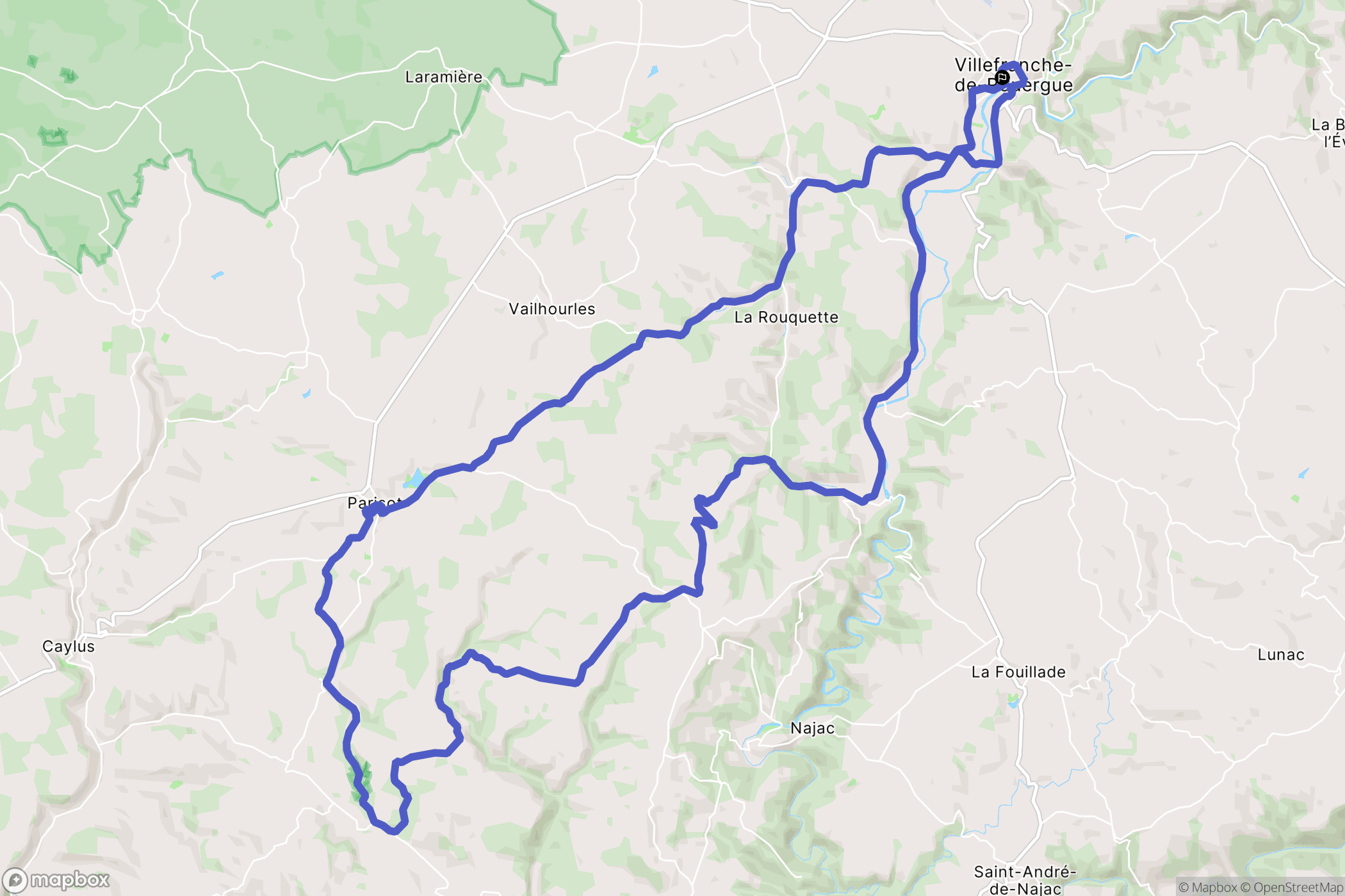 Villefranche-de-Rouergue : carte du parcours de randonnée - France