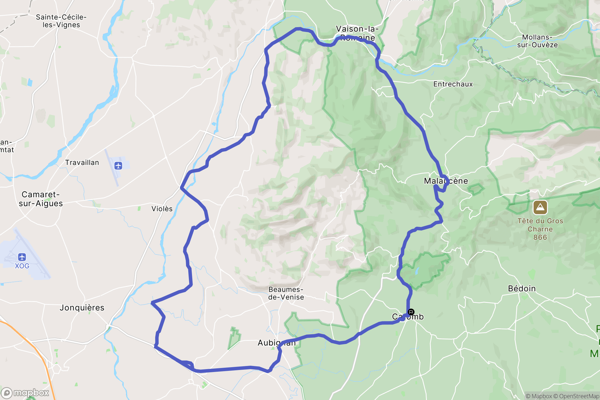 Caromb : carte du parcours de randonnée - France