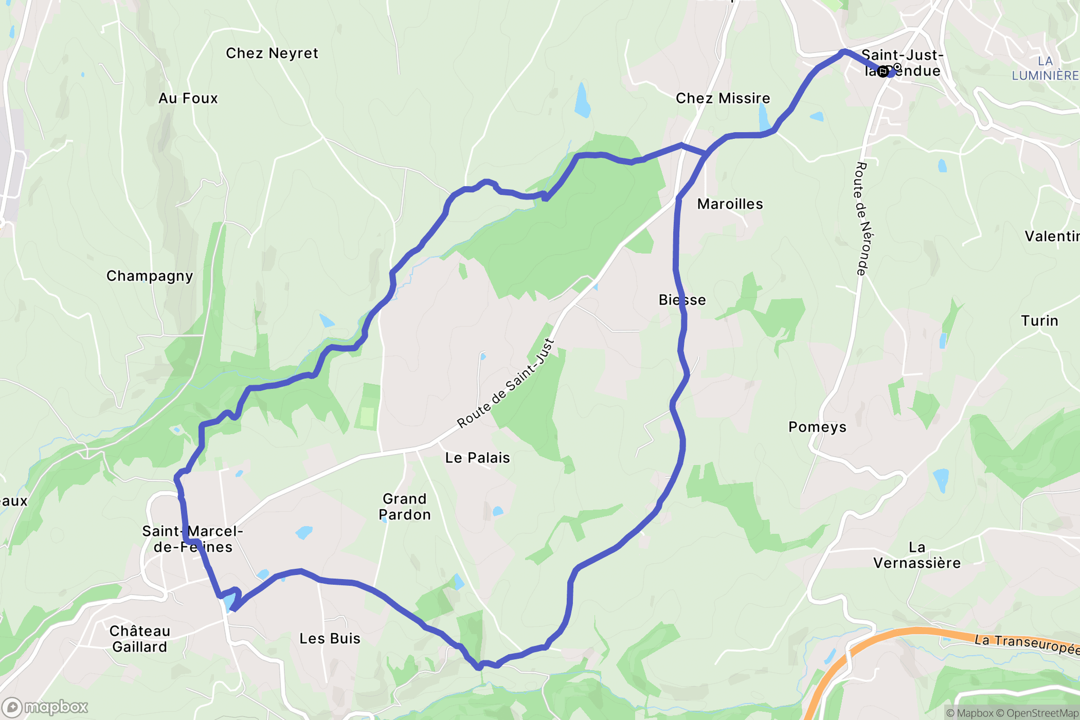 Saint-Just-la-Pendue : carte du parcours de randonnée - France