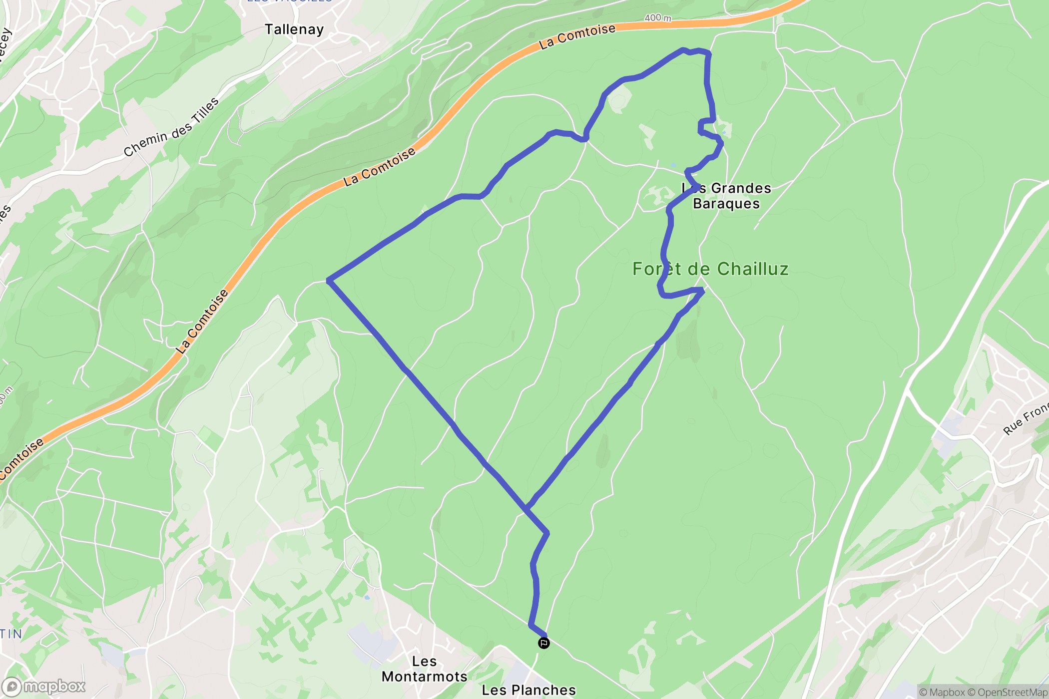 Besançon : carte du parcours de randonnée - France