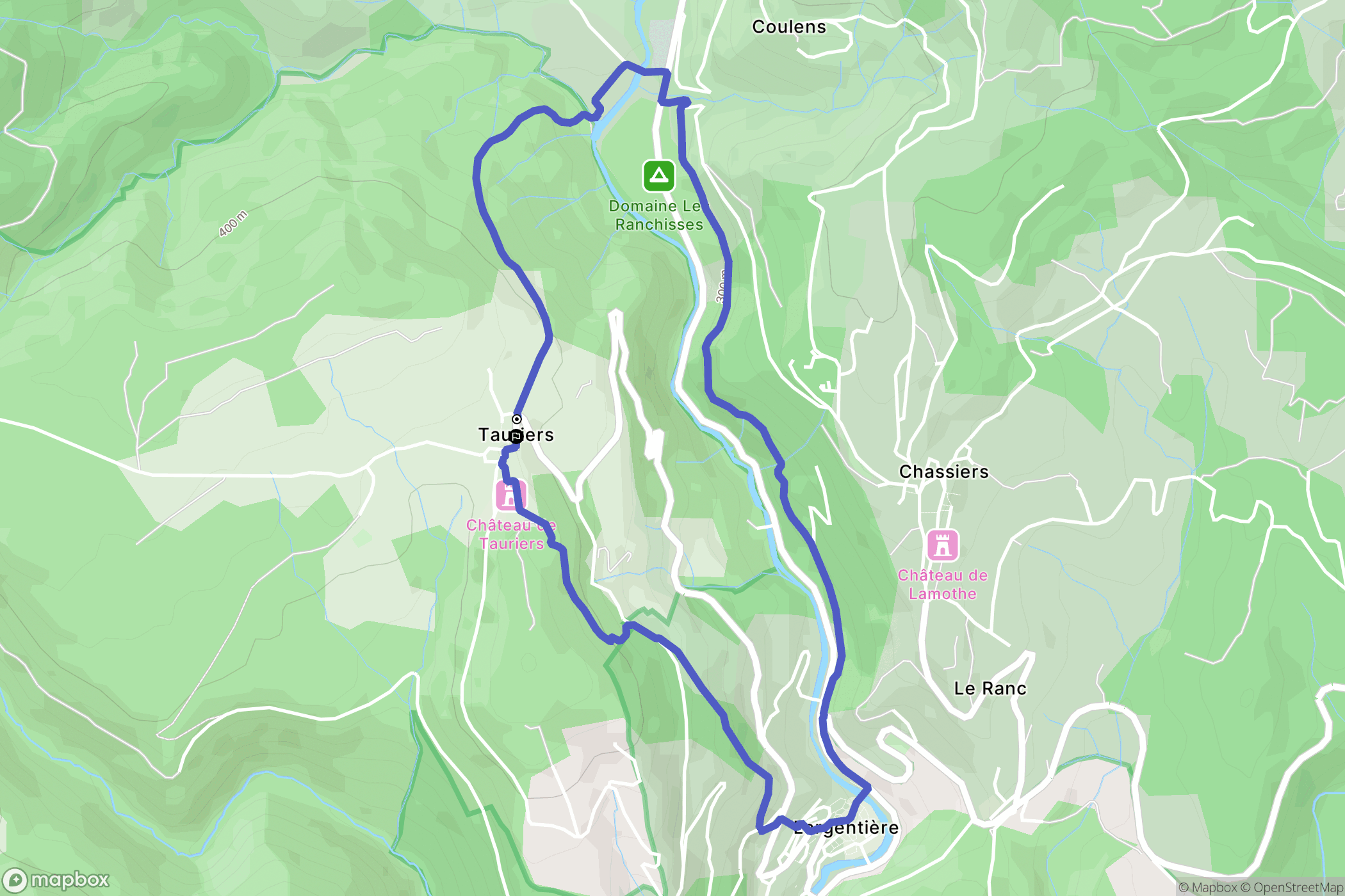Tauriers : carte du parcours de randonnée - France