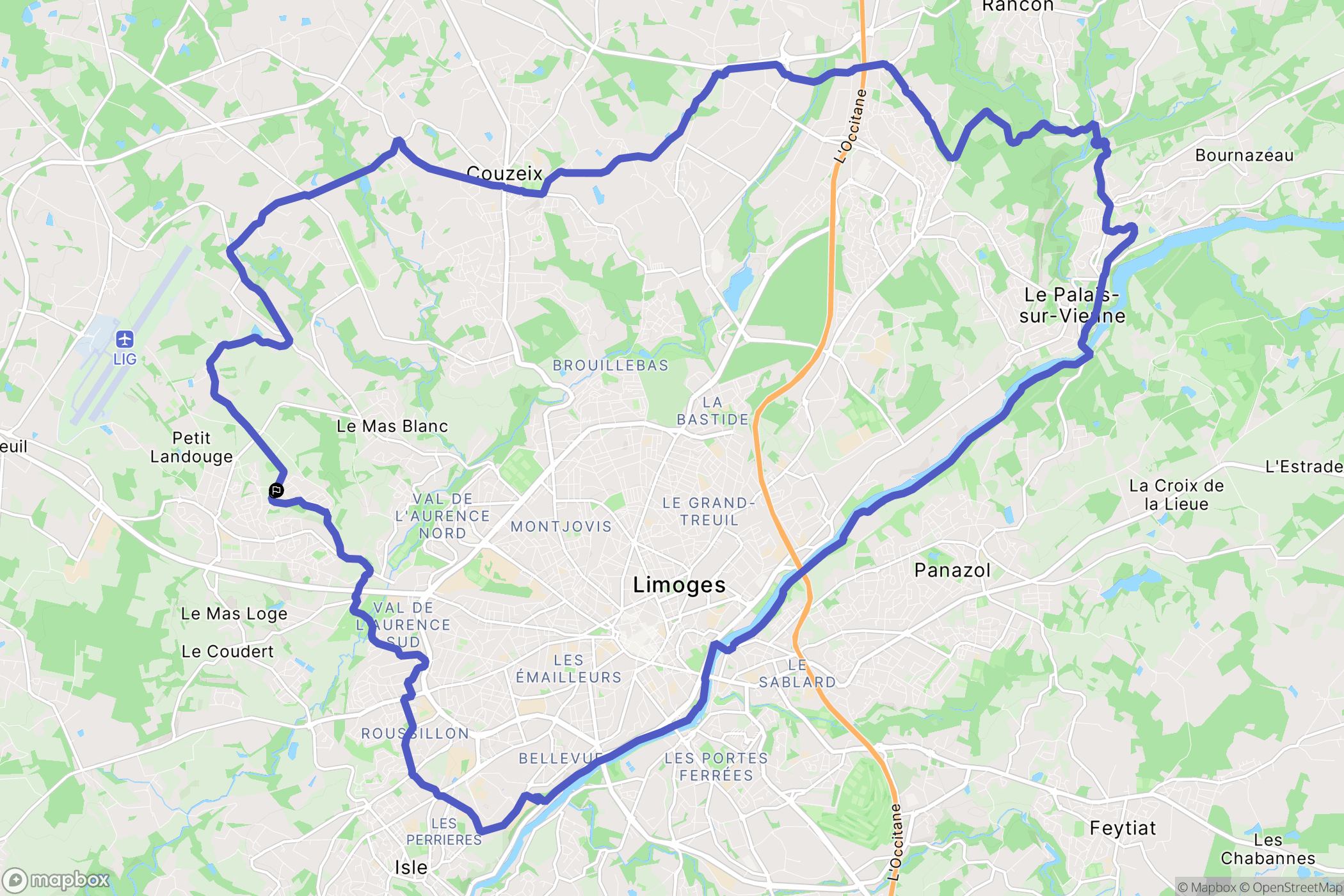 Limoges : carte du parcours de randonnée - France