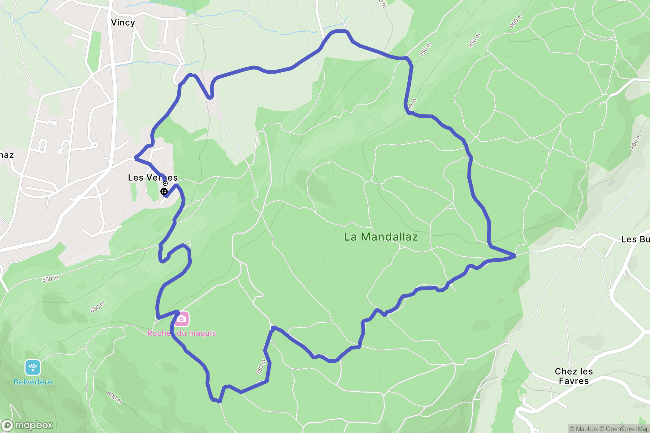 Les Lavorels : carte du parcours de randonnée - France