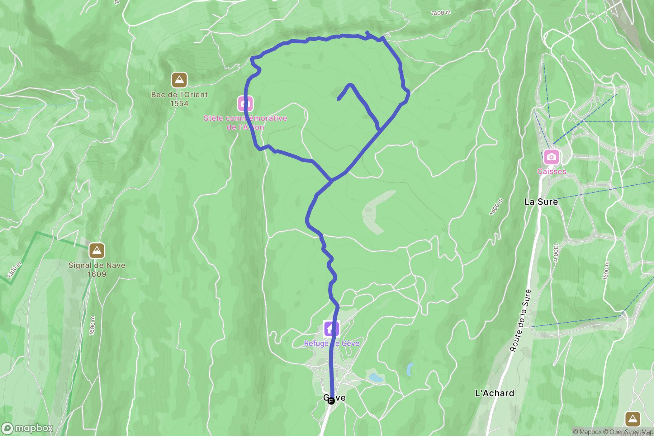 Gève : carte du parcours de randonnée - France