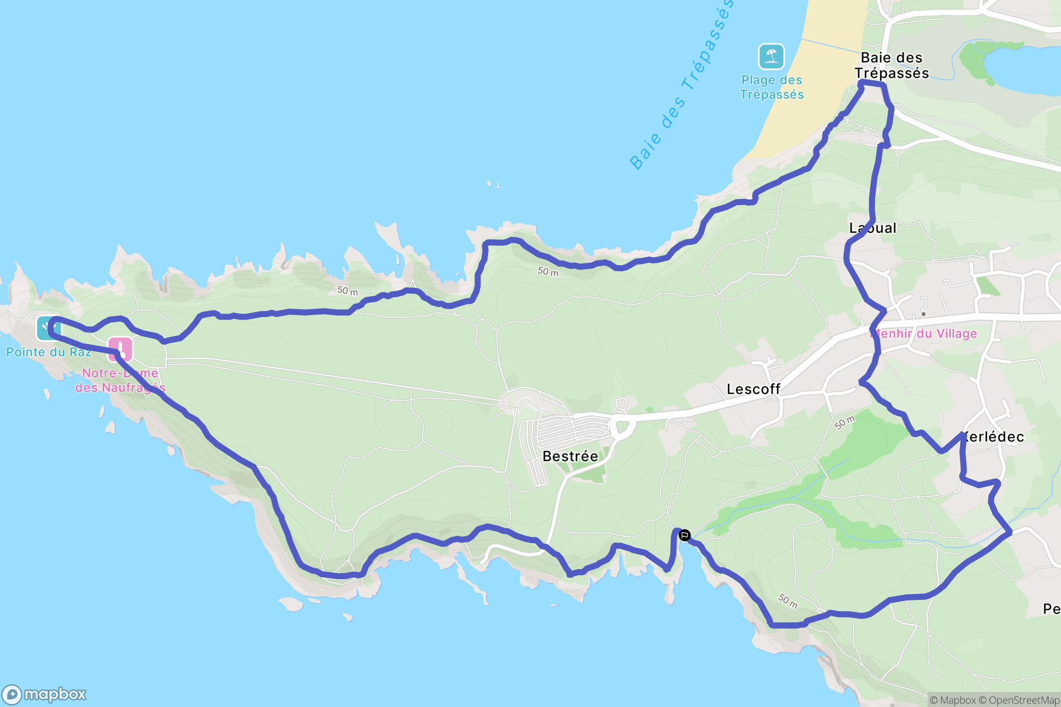 Finistère : carte du parcours de randonnée - France